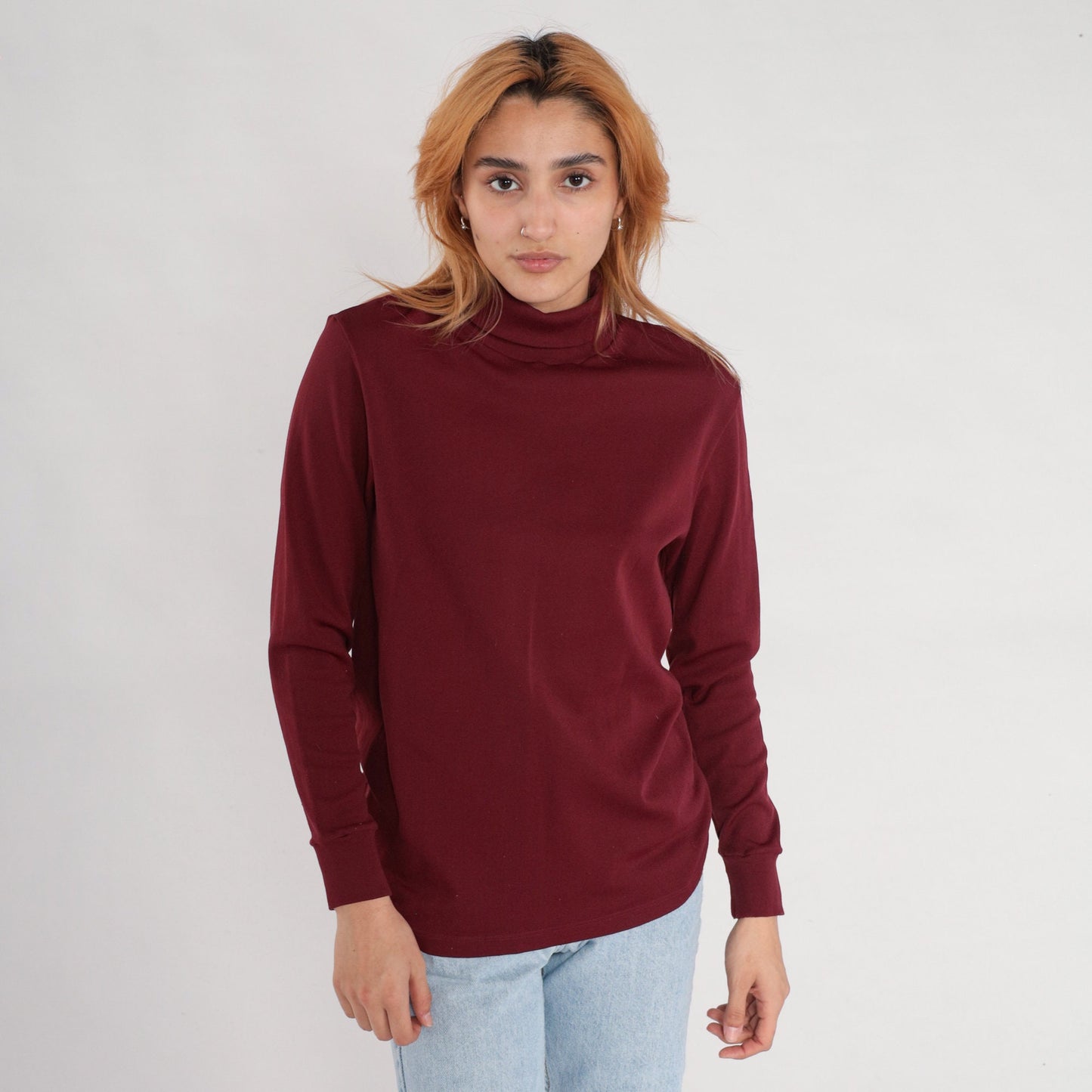 80s Burgundy Turtleneck Long Sleeve Shirt Medium