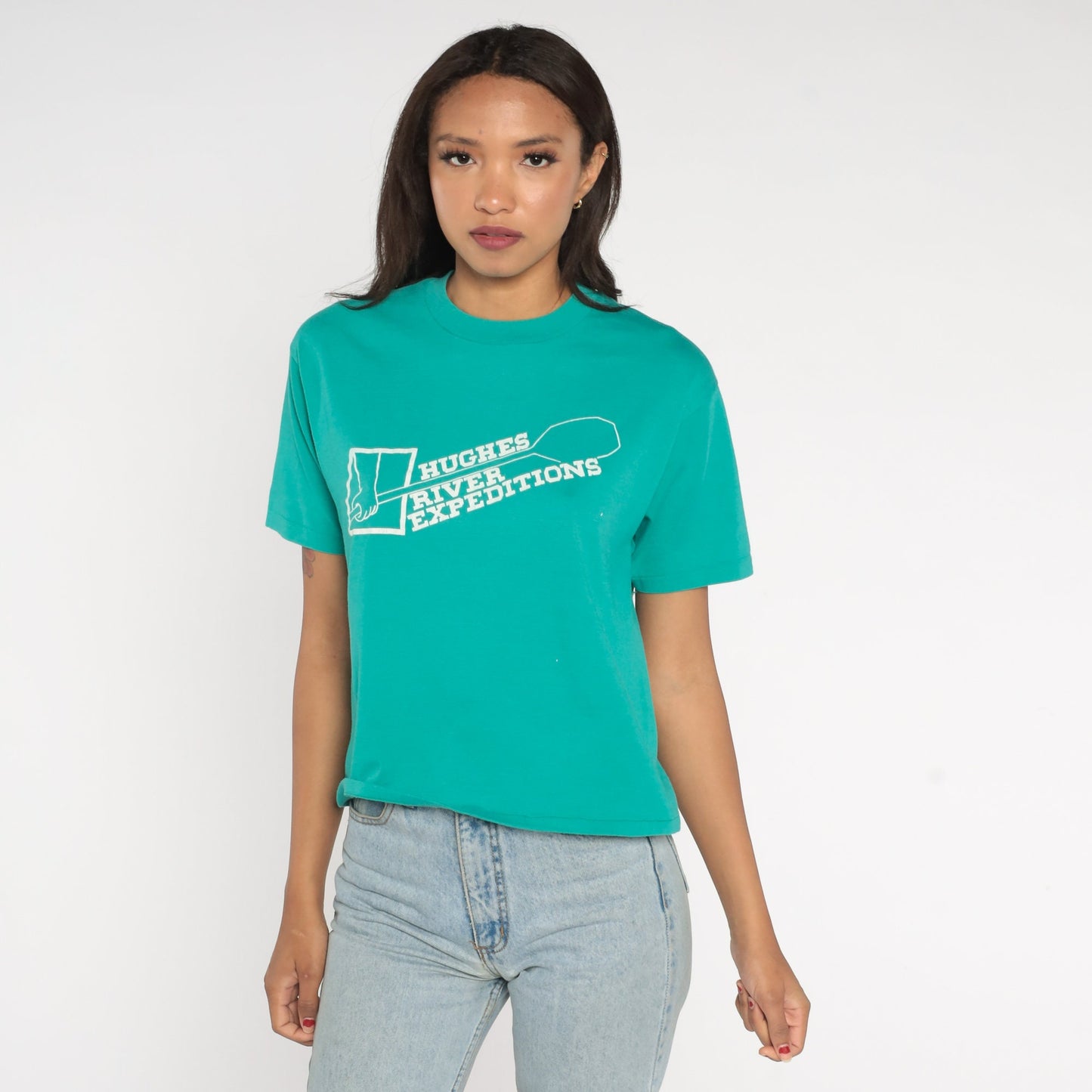 90s Hughes River Expeditions Graphic Tee Stanley Idaho Green Small