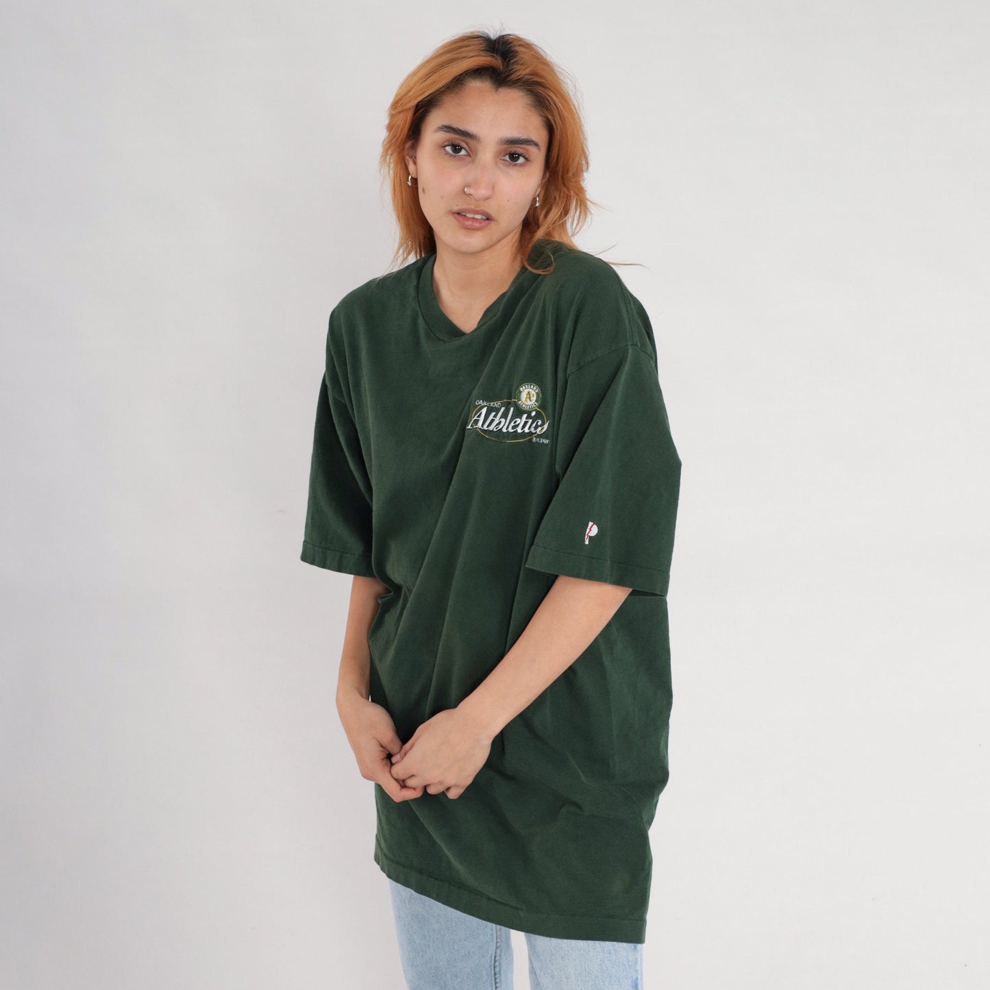 90s Oakland Athletics MLB Baseball T-Shirt Green Cotton XXL