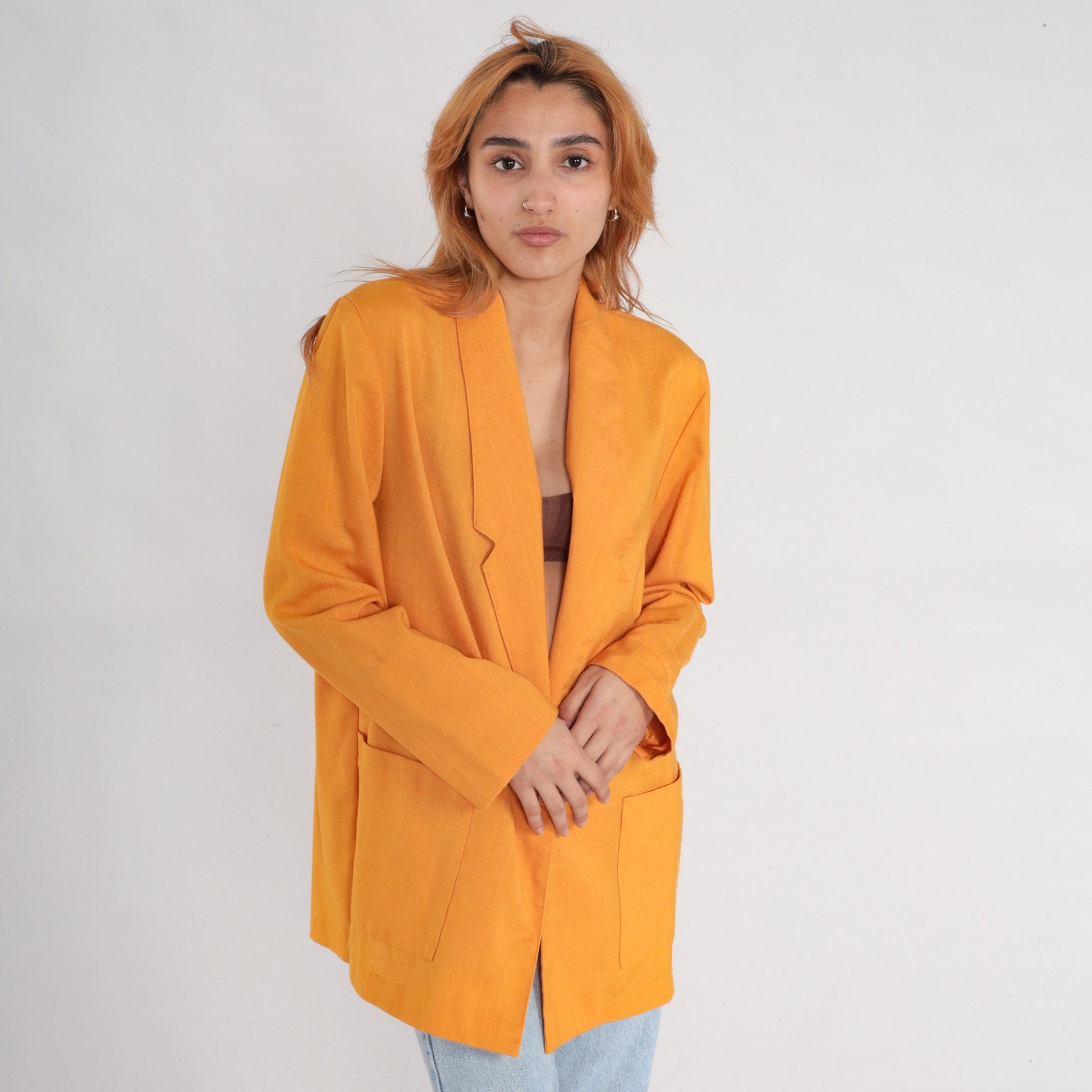 80s Yellow Button Blazer Jacket Single Breasted Medium M