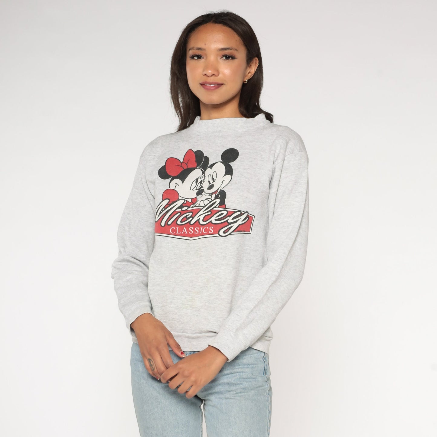 90s Disney Mickey Minnie Mouse Sweatshirt Heather Grey Cartoon Small S