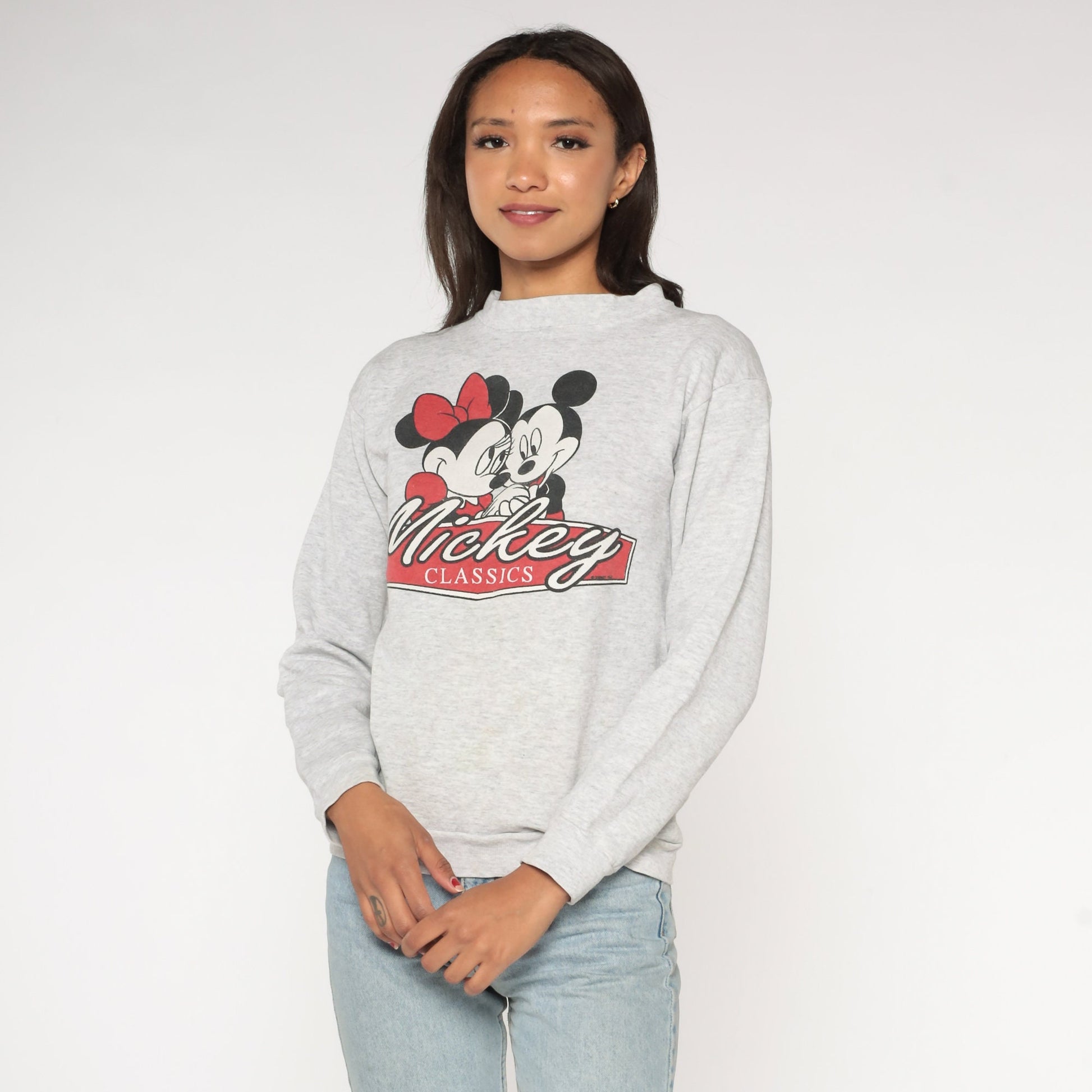 90s Disney Mickey Minnie Mouse Sweatshirt Heather Grey Cartoon Small S