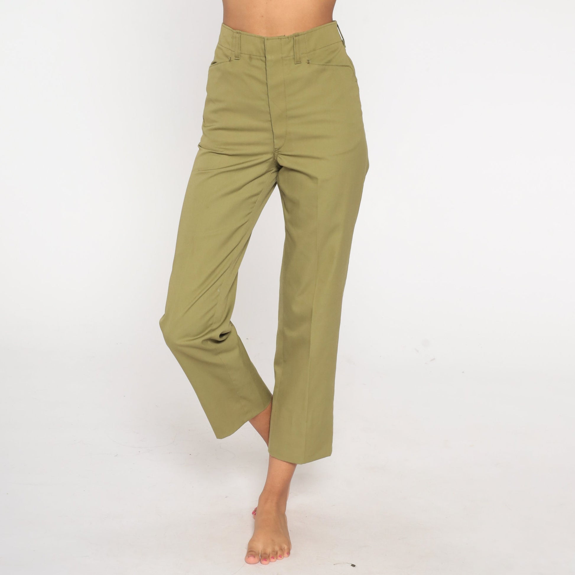 80s Boy Scout Olive Green Cotton Pants High Waisted Uniform Small
