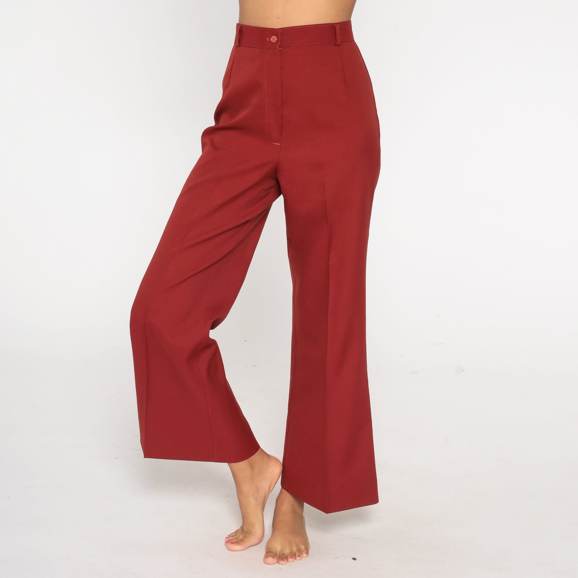 70s Red High-Waisted Bell Bottom Pants Small