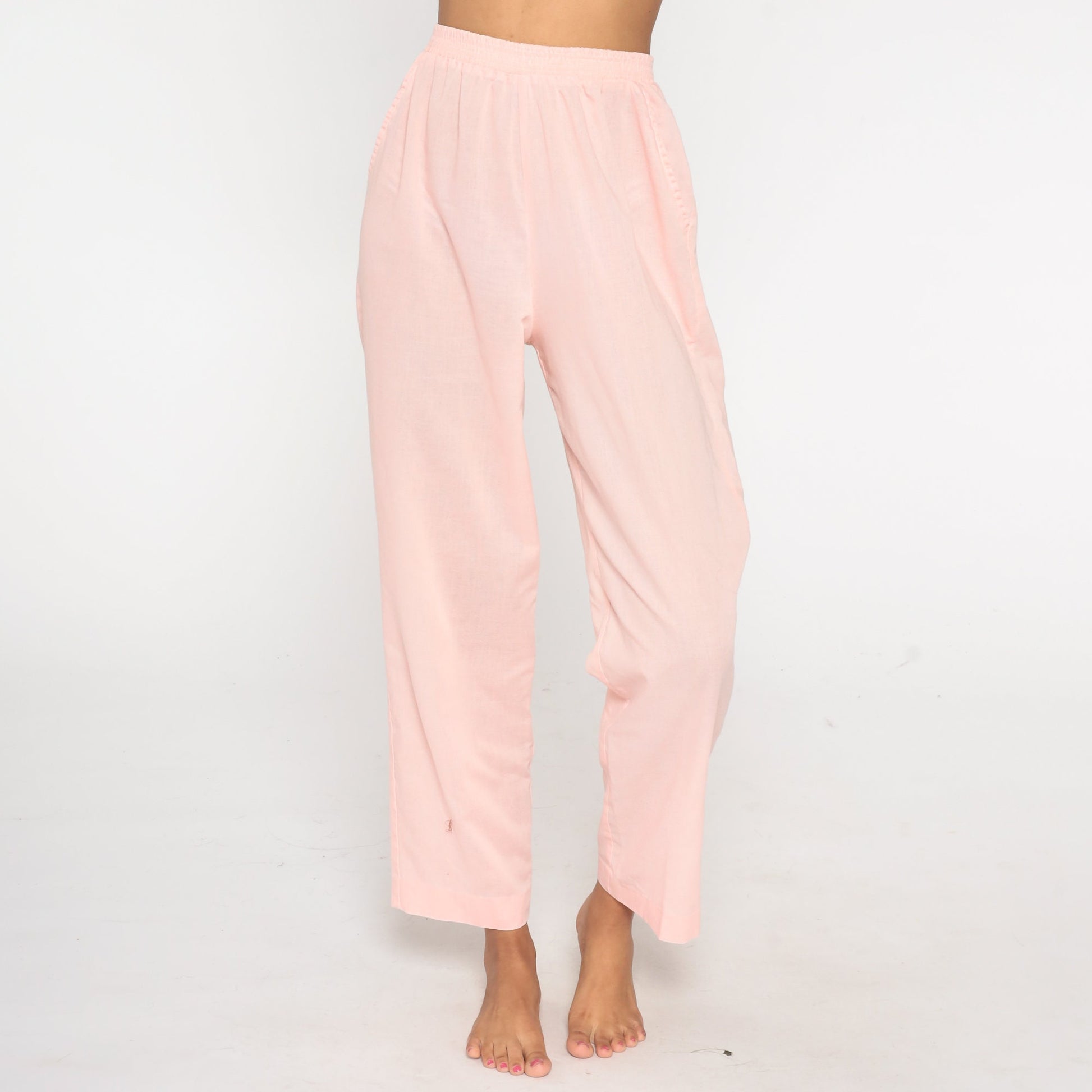 80s Baby Pink Tapered High-Waist Trousers Cotton Blend Small Medium