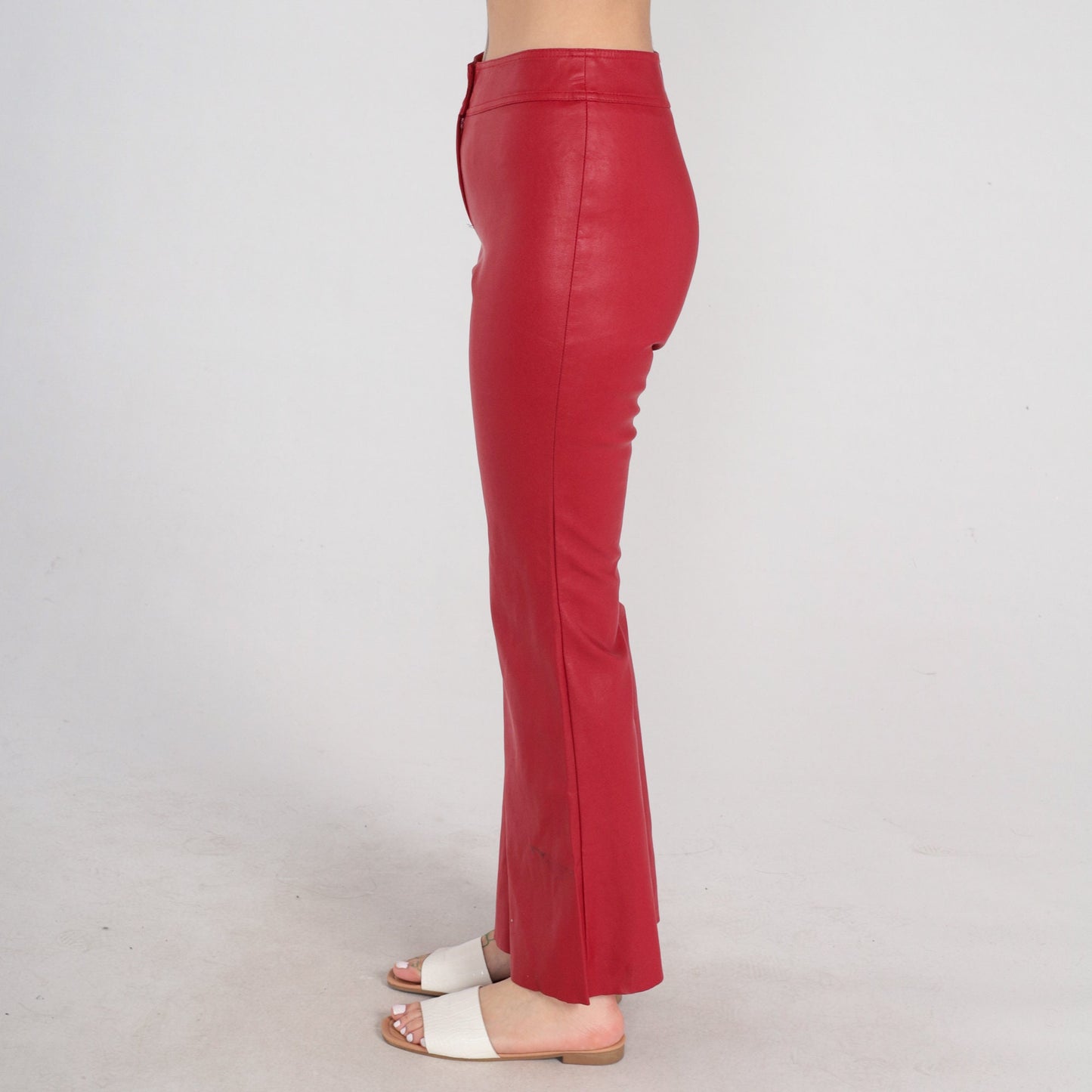 90s Red Vinyl Bell Bottom Pants Flared Trousers Mid Rise Small S