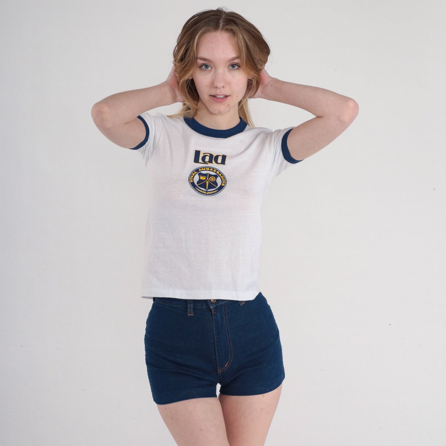 80s Royal Ambassador Lad Christian Ministry Ringer Tee White Blue XS