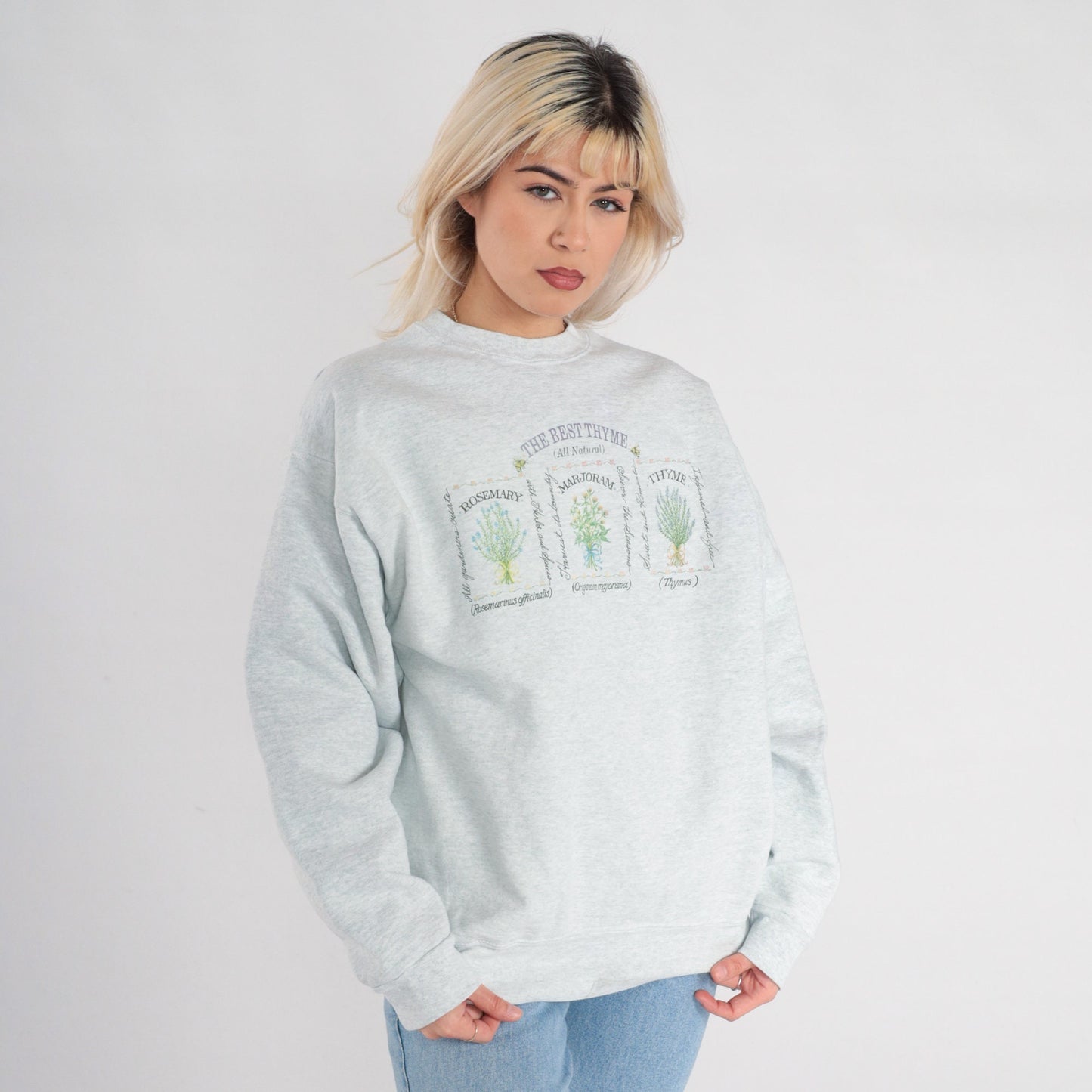 90s The Best Thyme Herb Graphic Sweatshirt Heather Grey Crewneck Large L
