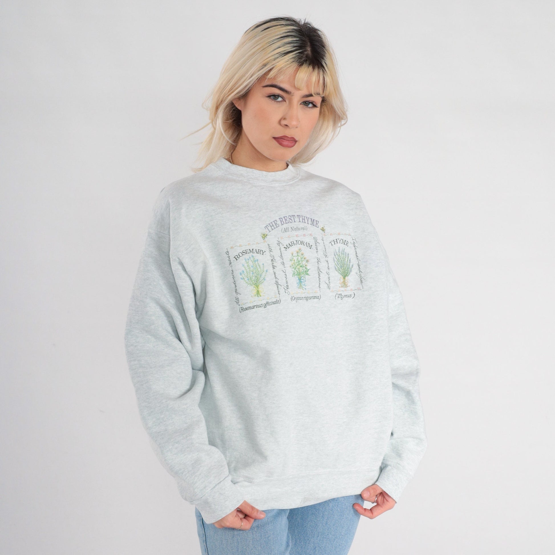 90s The Best Thyme Herb Graphic Sweatshirt Heather Grey Crewneck Large L