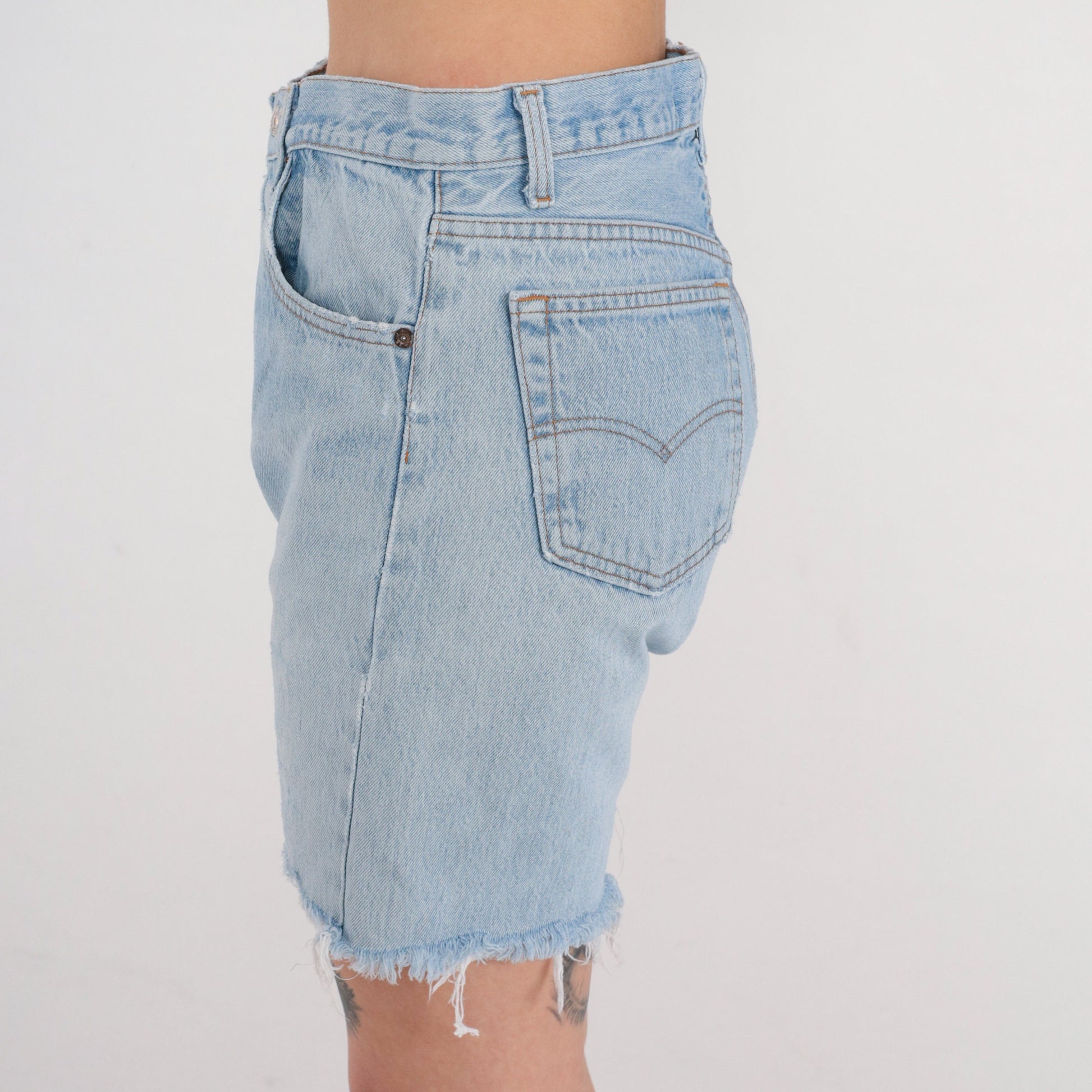 90s Levi's Light Wash Denim Cutoff Shorts High Waist Frayed Medium