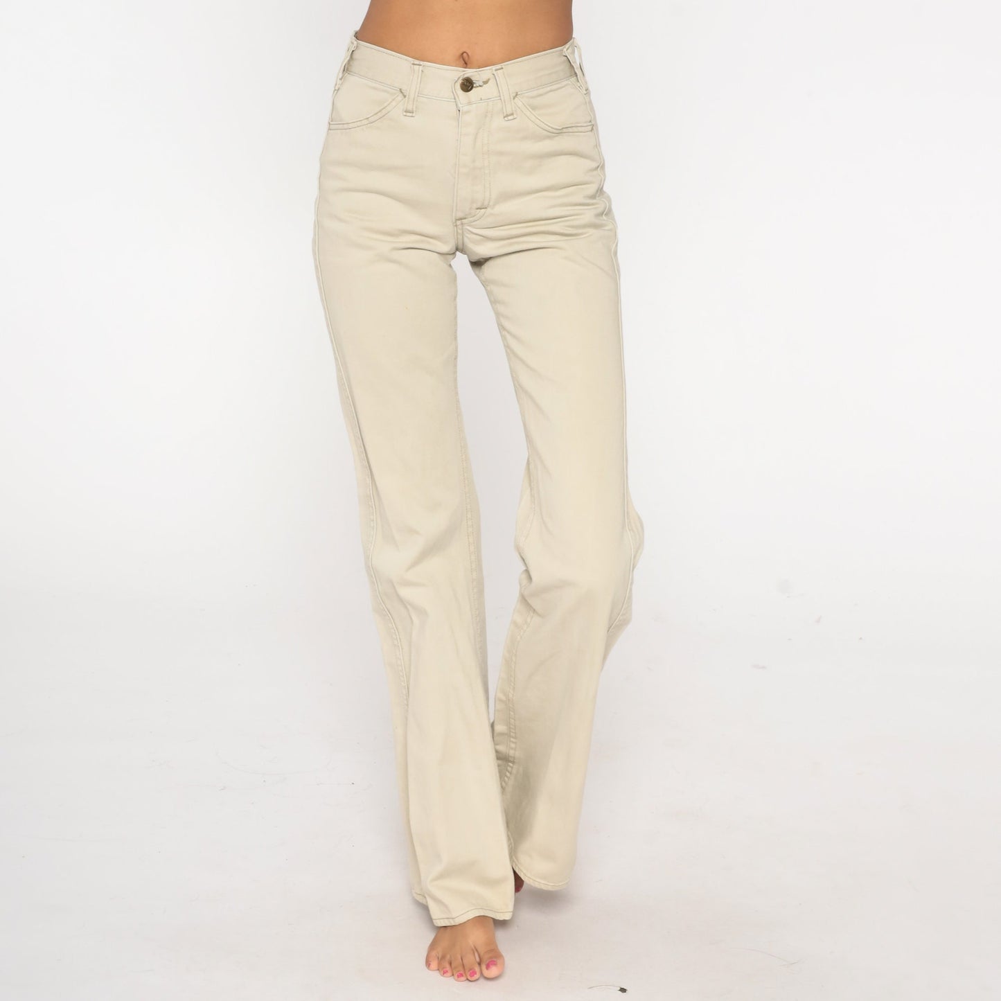 70s Lee Bell Bottom Trousers Beige Mid Rise Flared Pants Extra Small