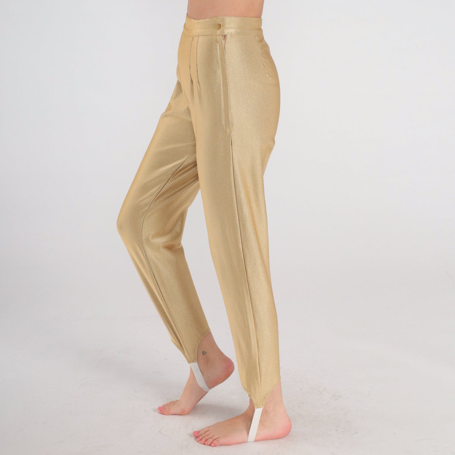 80s Gold Metallic Stirrup Pants High Waisted Tapered Trousers Extra Small
