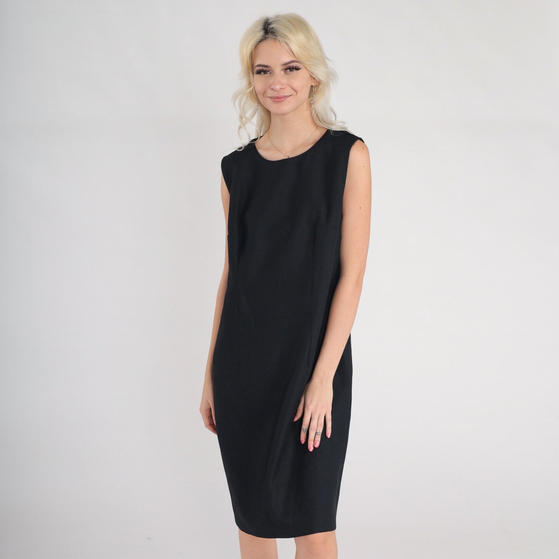 90s Black Shift Mini Dress Sleeveless Zipper Back Large