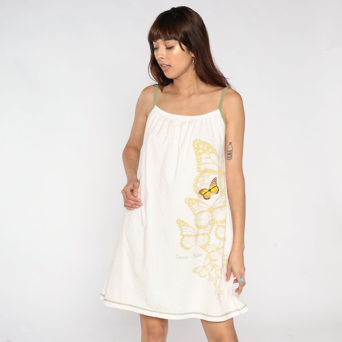 Y2K Butterfly Mini Dress Cancun Mexico White Tank Sleeveless Extra Large