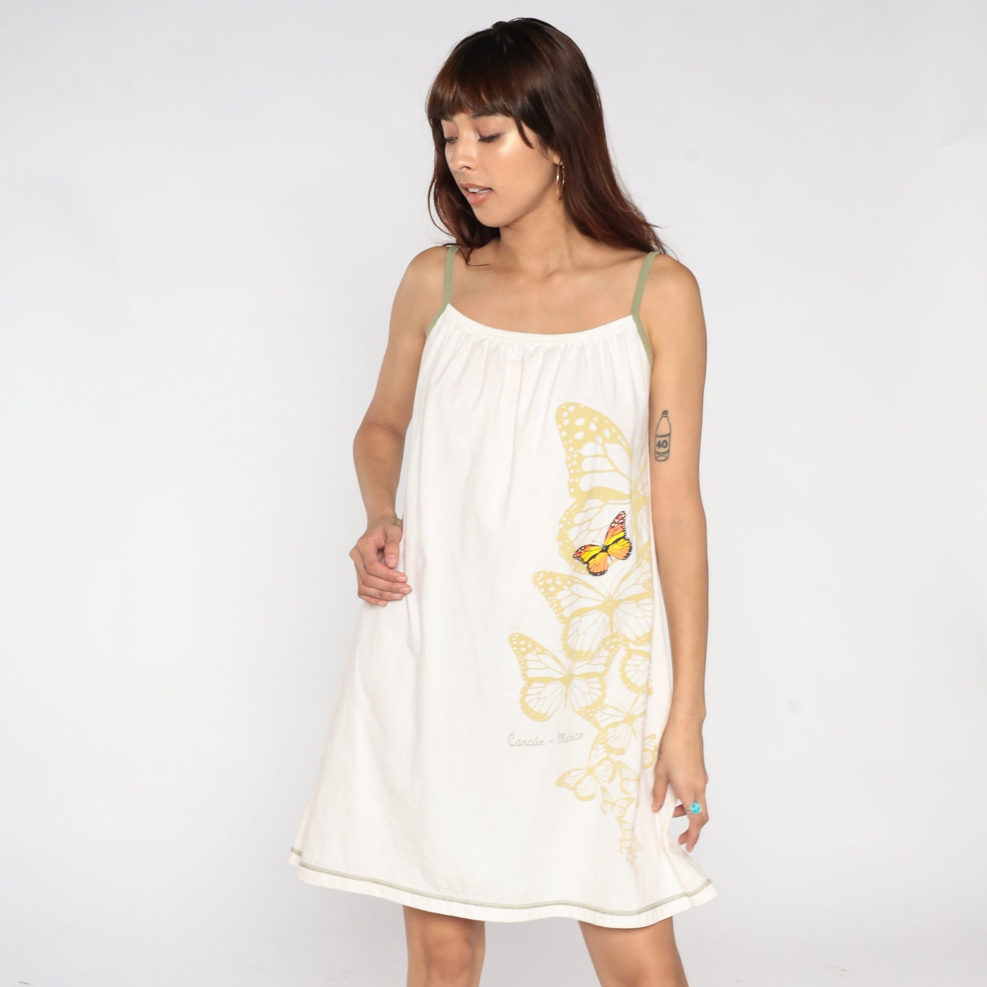 Y2K Butterfly Mini Dress Cancun Mexico White Tank Sleeveless Extra Large