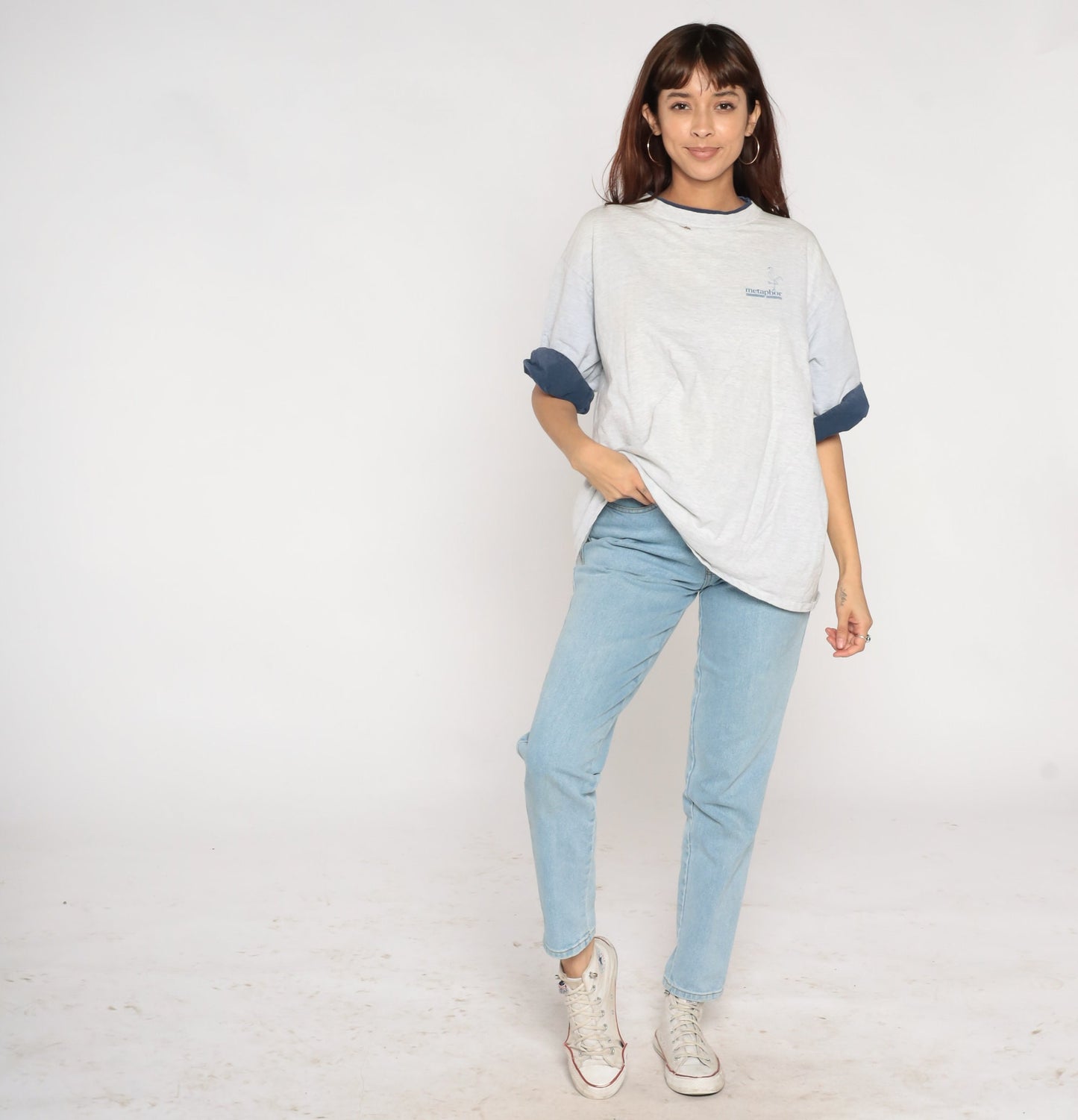90s Metaphor Flamingo Logo T-Shirt Cuffed Sleeve Heather Grey XXL