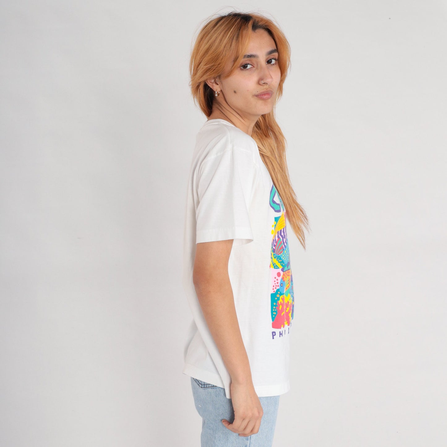 00s Cebu Philippines Tropical Fish Graphic Tee White Cotton Small