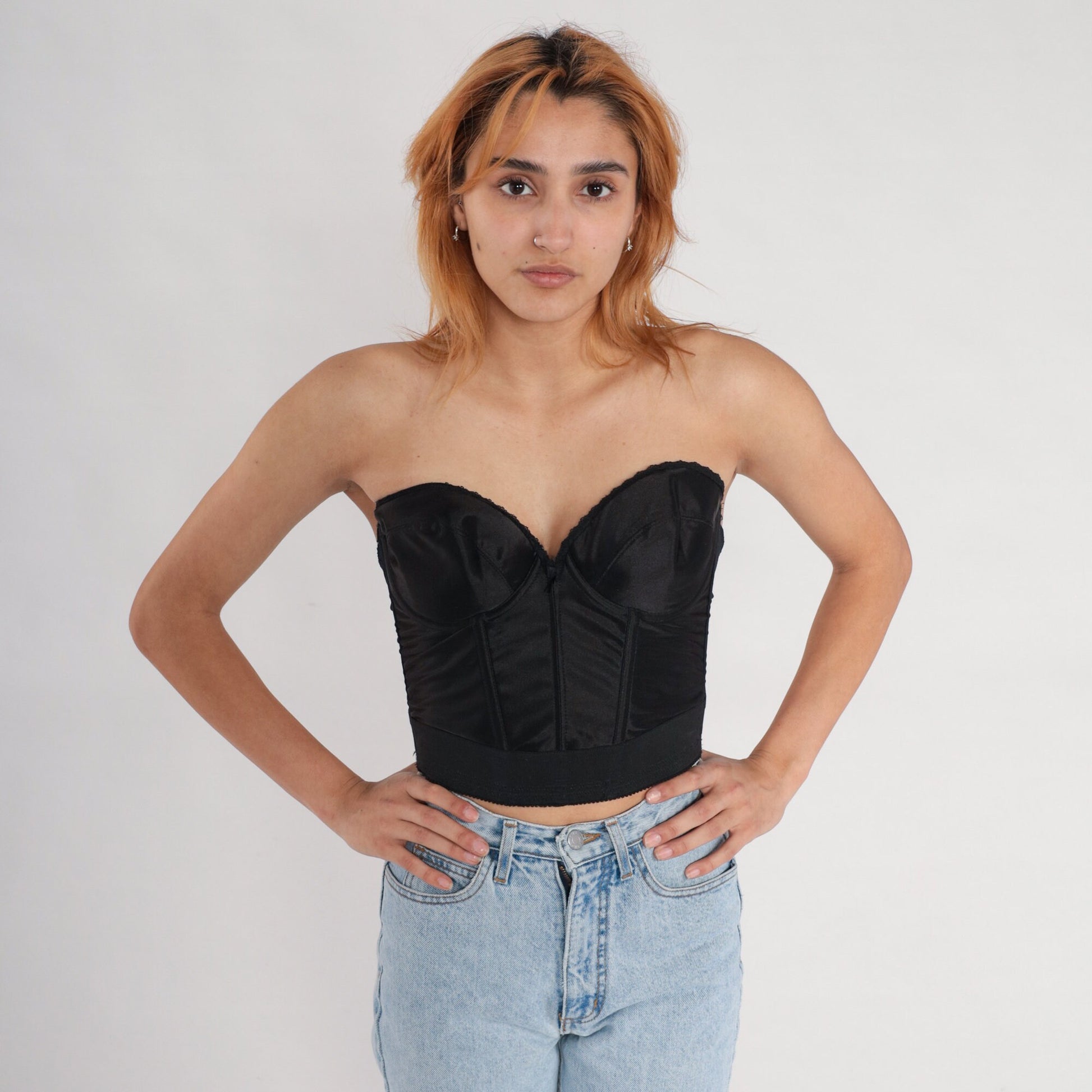 80s Backless by Smoothie Black Boned Bustier Strapless Sweetheart Corset 36C