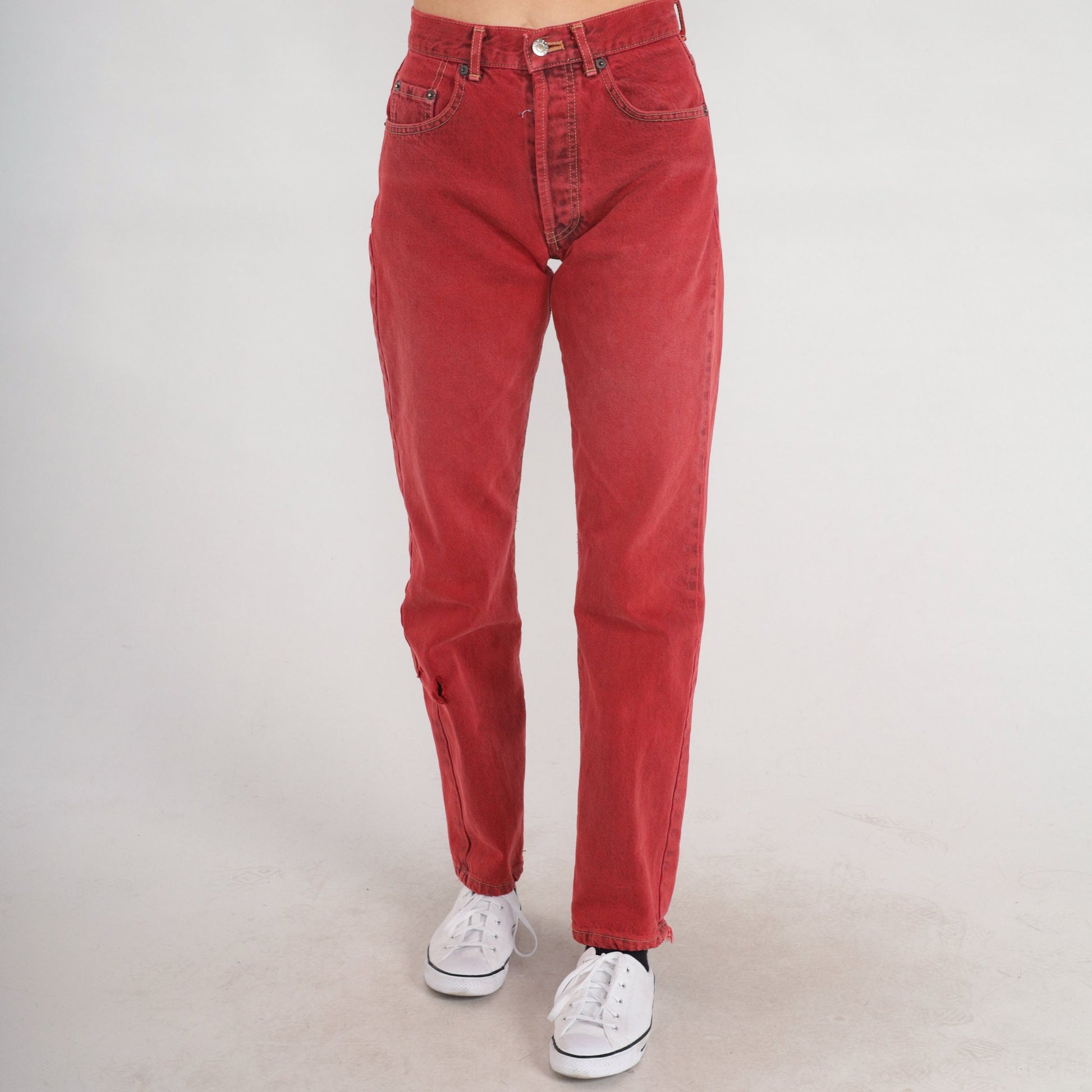00s Calvin Klein Red Denim High Waisted Slim Straight Jeans Small 26