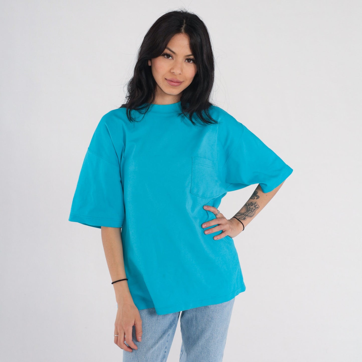 Y2K Eddie Bauer Pocket T-Shirt Blue Cotton Crewneck Medium
