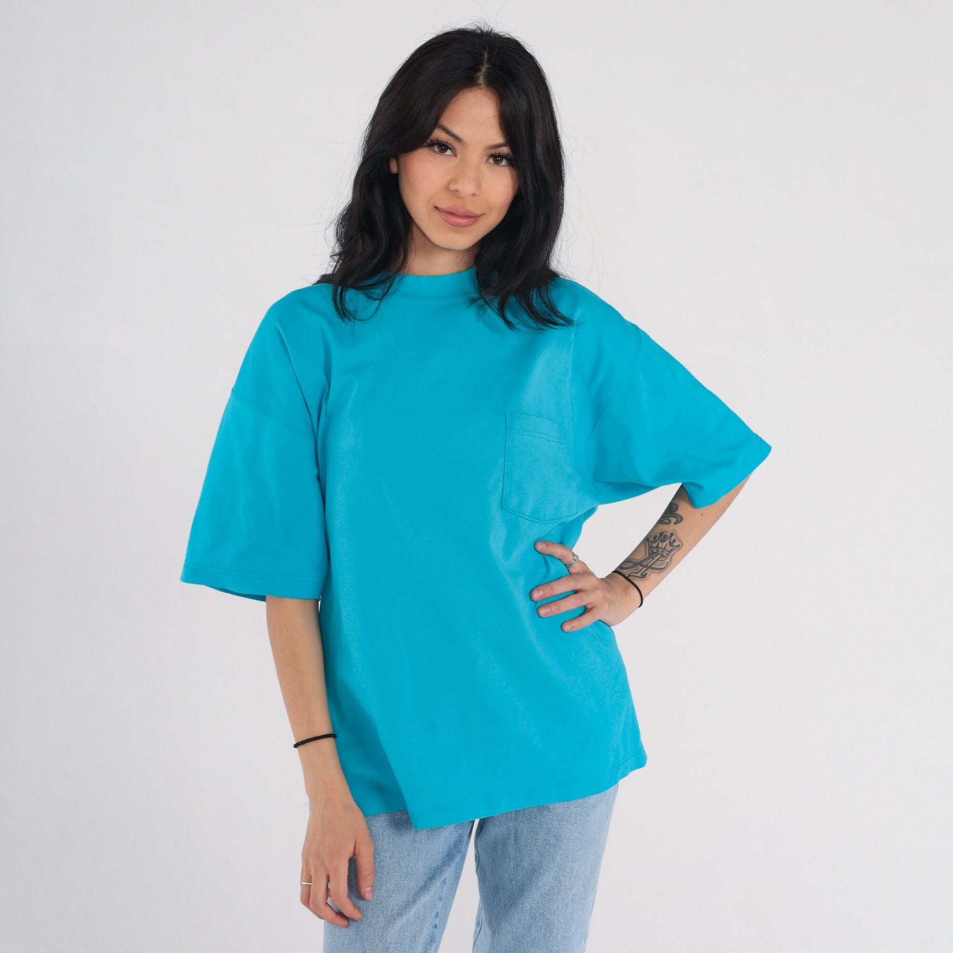 Y2K Eddie Bauer Pocket T-Shirt Blue Cotton Crewneck Medium