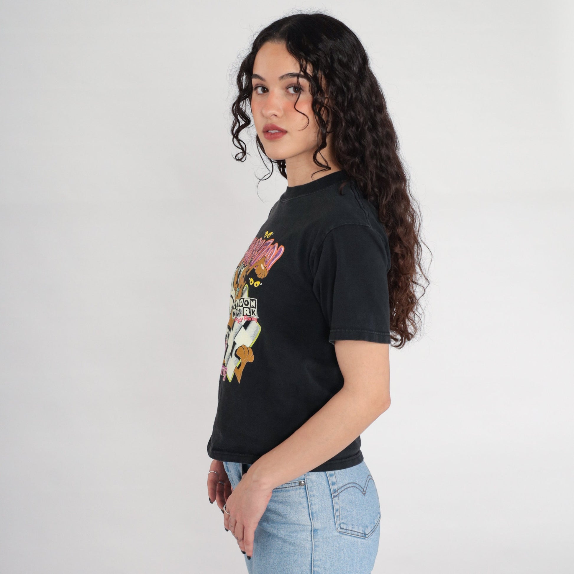 90s Scooby Doo Wacky Racing Cartoon Network Graphic Tee Black Cotton Medium