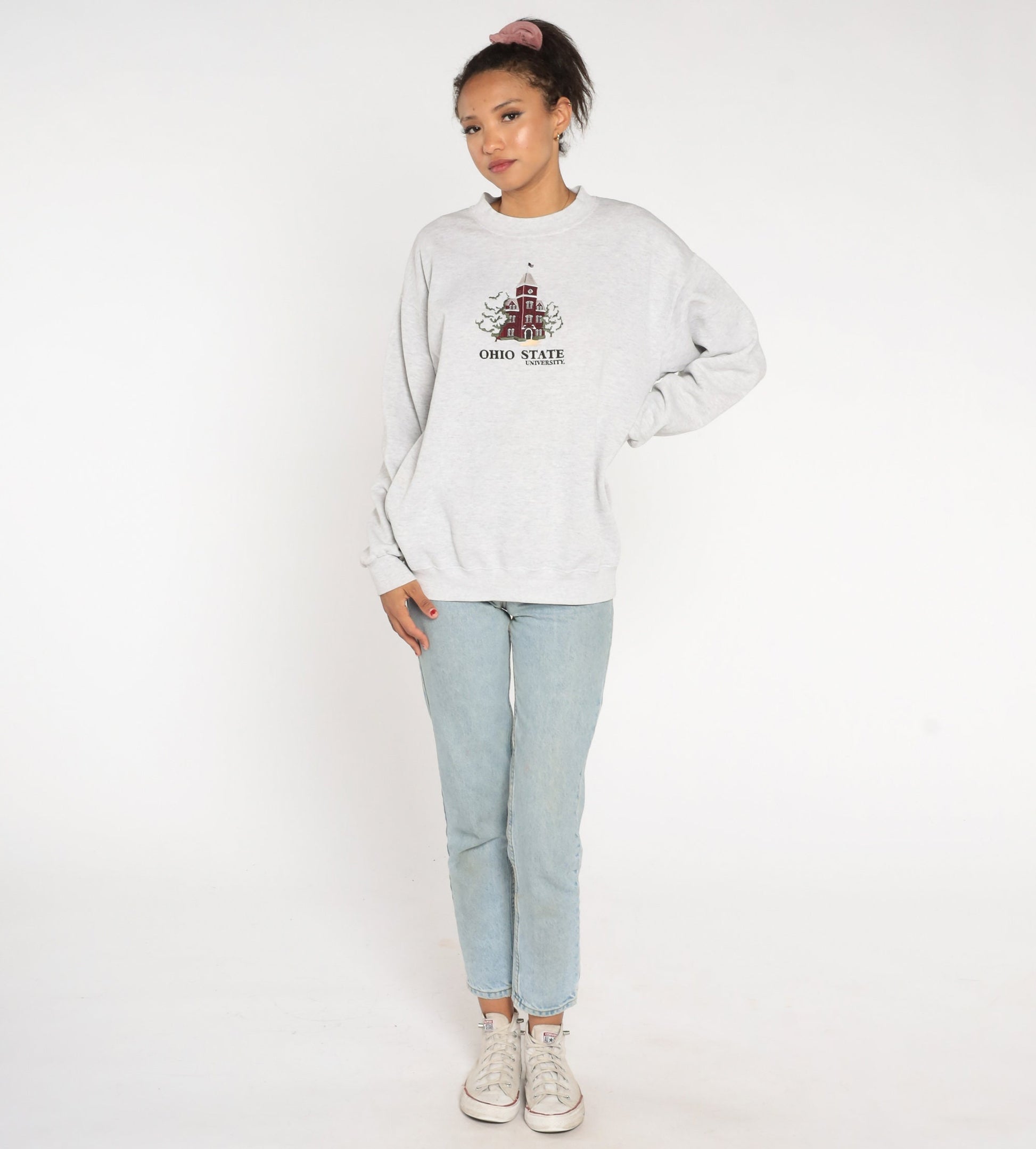 90s Ohio State University Embroidered Sweatshirt Heather Grey Crewneck Large