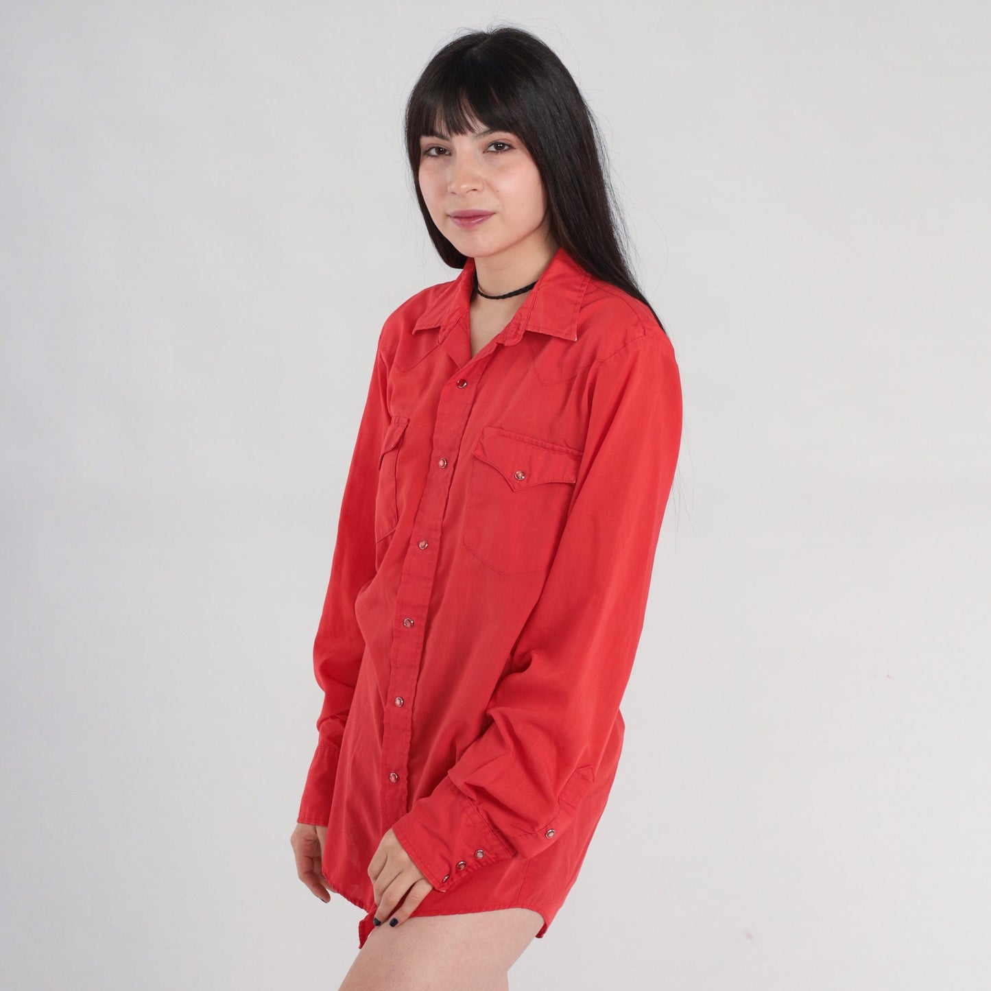 80s Carman Red Pearl Snap Western Shirt Long Sleeve Medium