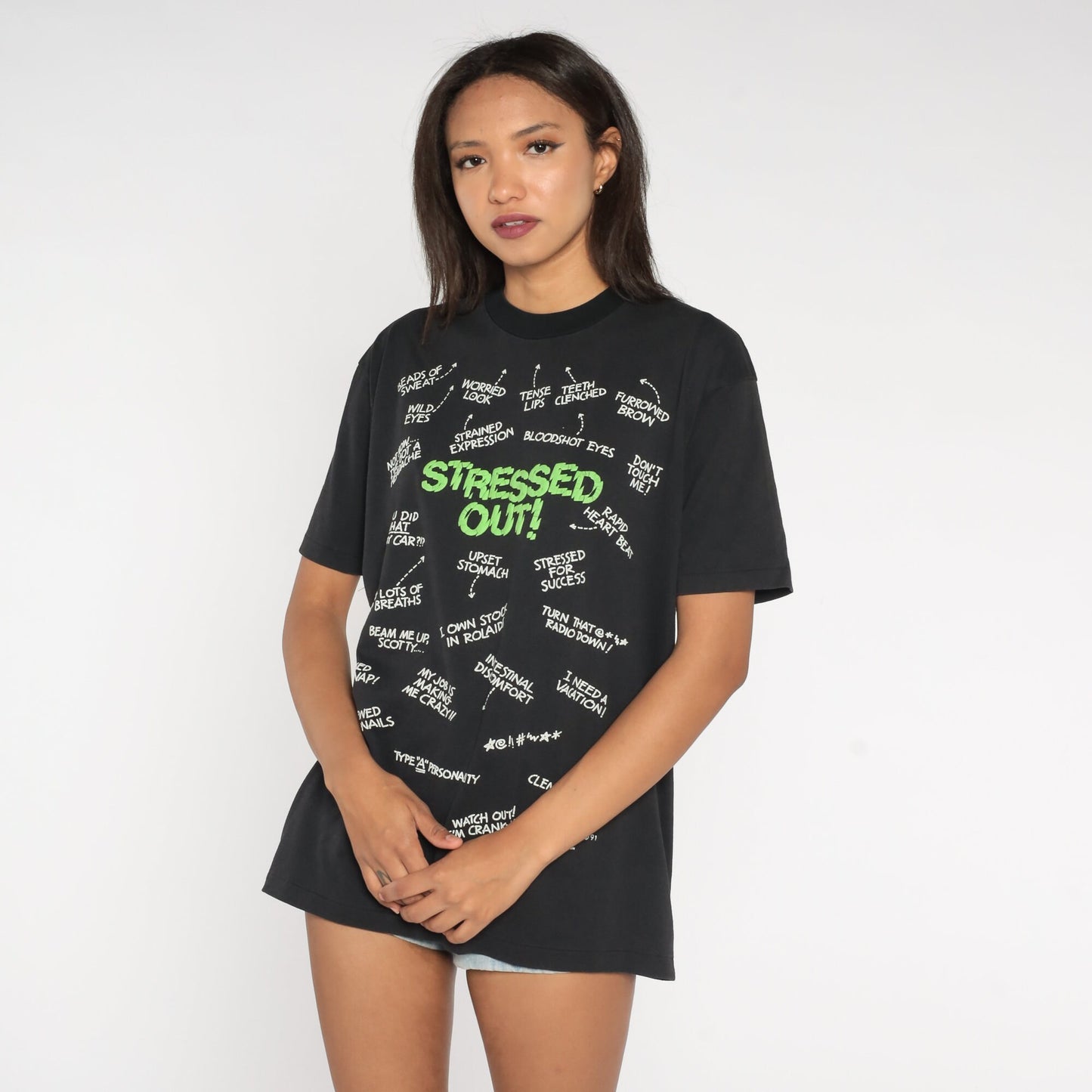 90s Stressed Out! Graphic T-Shirt Type A Personality Black Large
