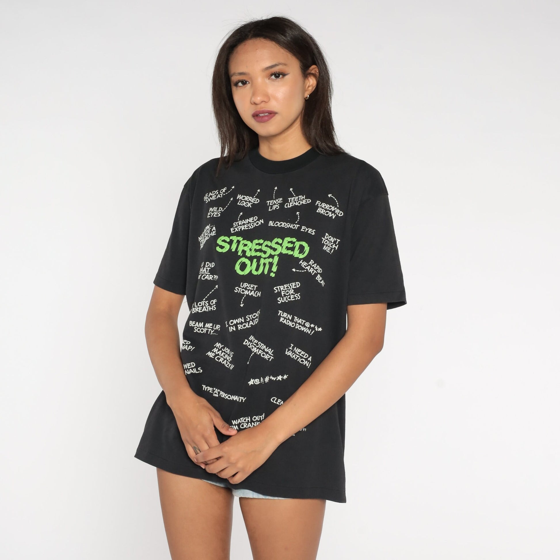 90s Stressed Out! Graphic T-Shirt Type A Personality Black Large