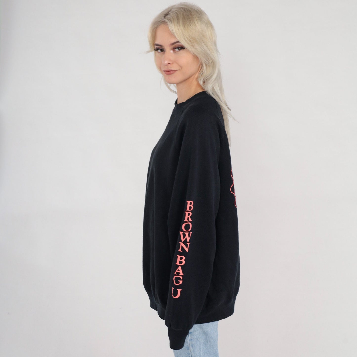 80s Brown Bag University Sweatshirt Black Graphic Crewneck Extra Large XXL