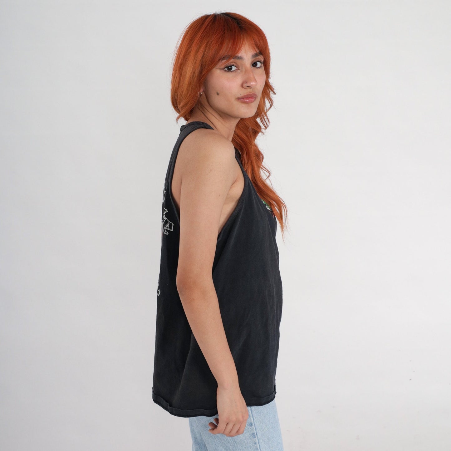 90s Pirate Cove Beach Bar Tank Top Black Graphic Cotton Medium Large