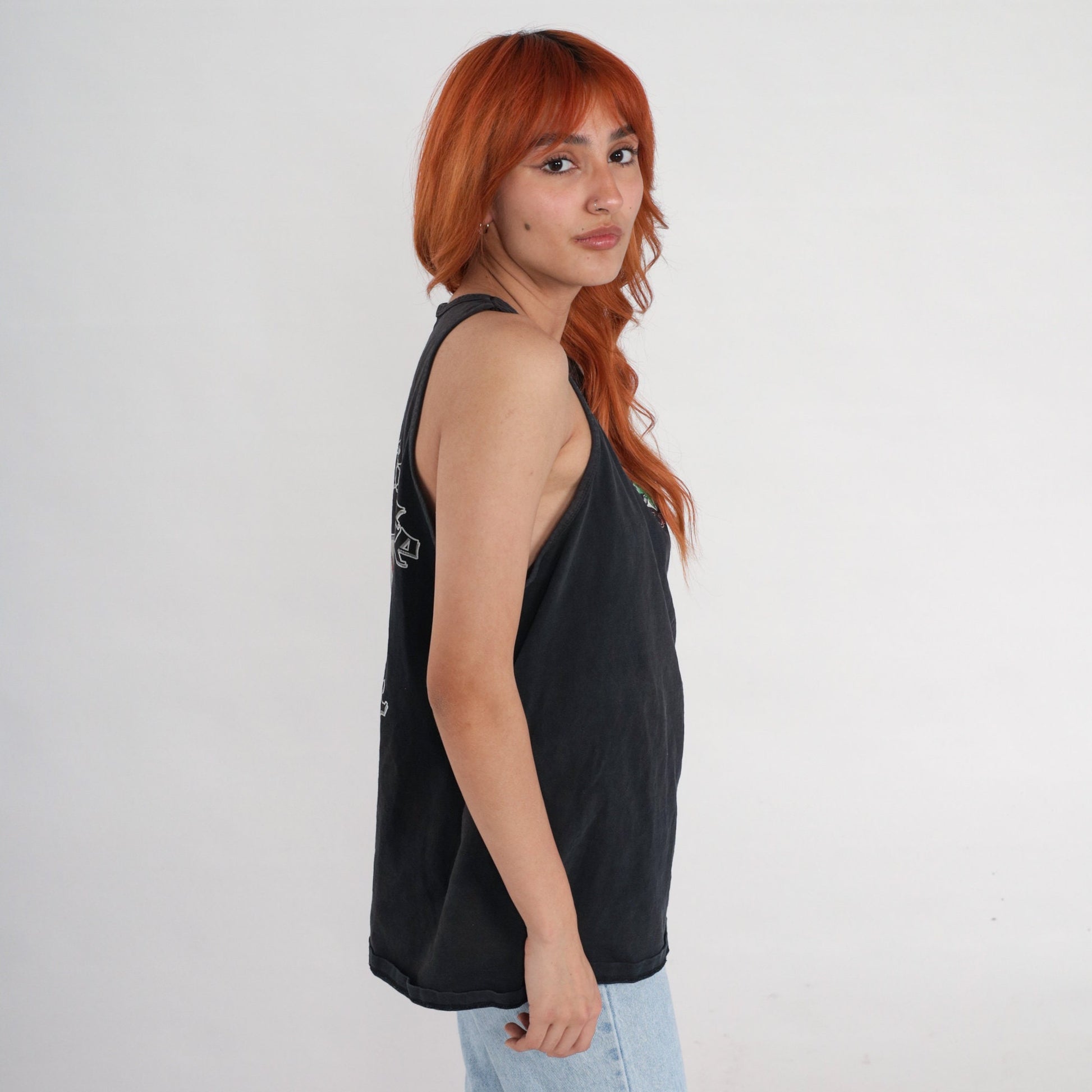 90s Pirate Cove Beach Bar Tank Top Black Graphic Cotton Medium Large