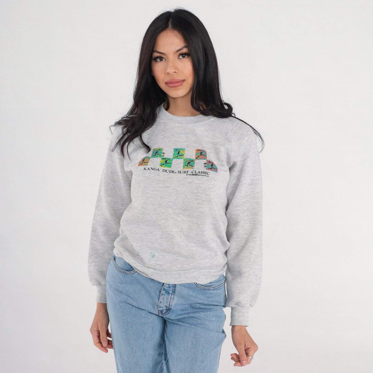 90s Kanga Dude Surf Classic Sweatshirt Heather Grey Raglan XS