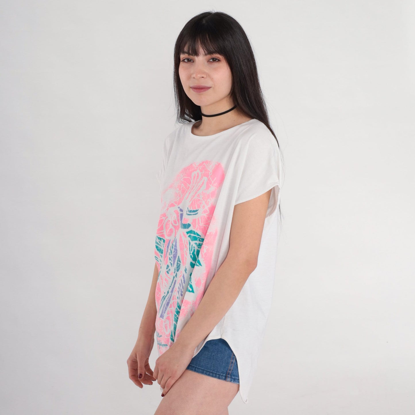 80s Ocean Pacific Tropical Bird T-Shirt Dress White Parrot Graphic Mini Small Medium