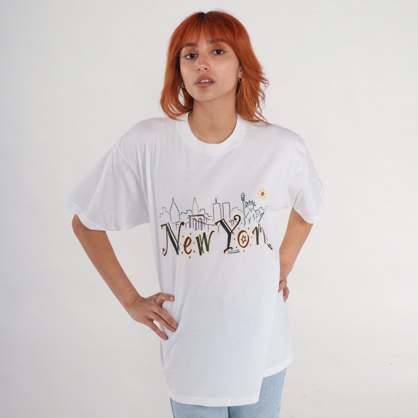 90s New York City Graphic T-Shirt Statue of Liberty Vintage Tee Large L