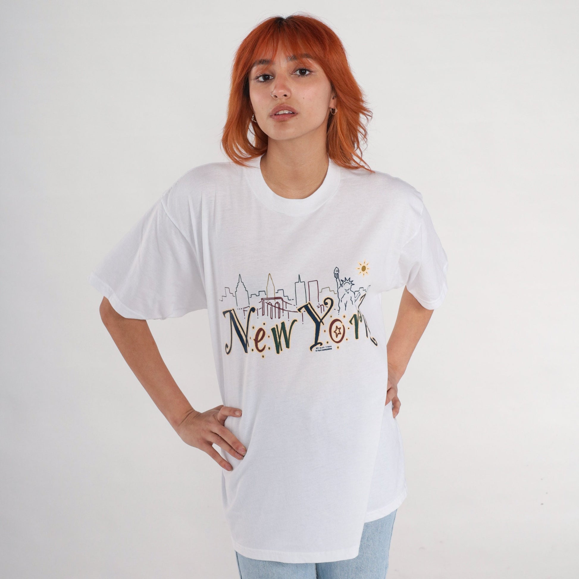 90s New York City Graphic T-Shirt Statue of Liberty Vintage Tee Large L