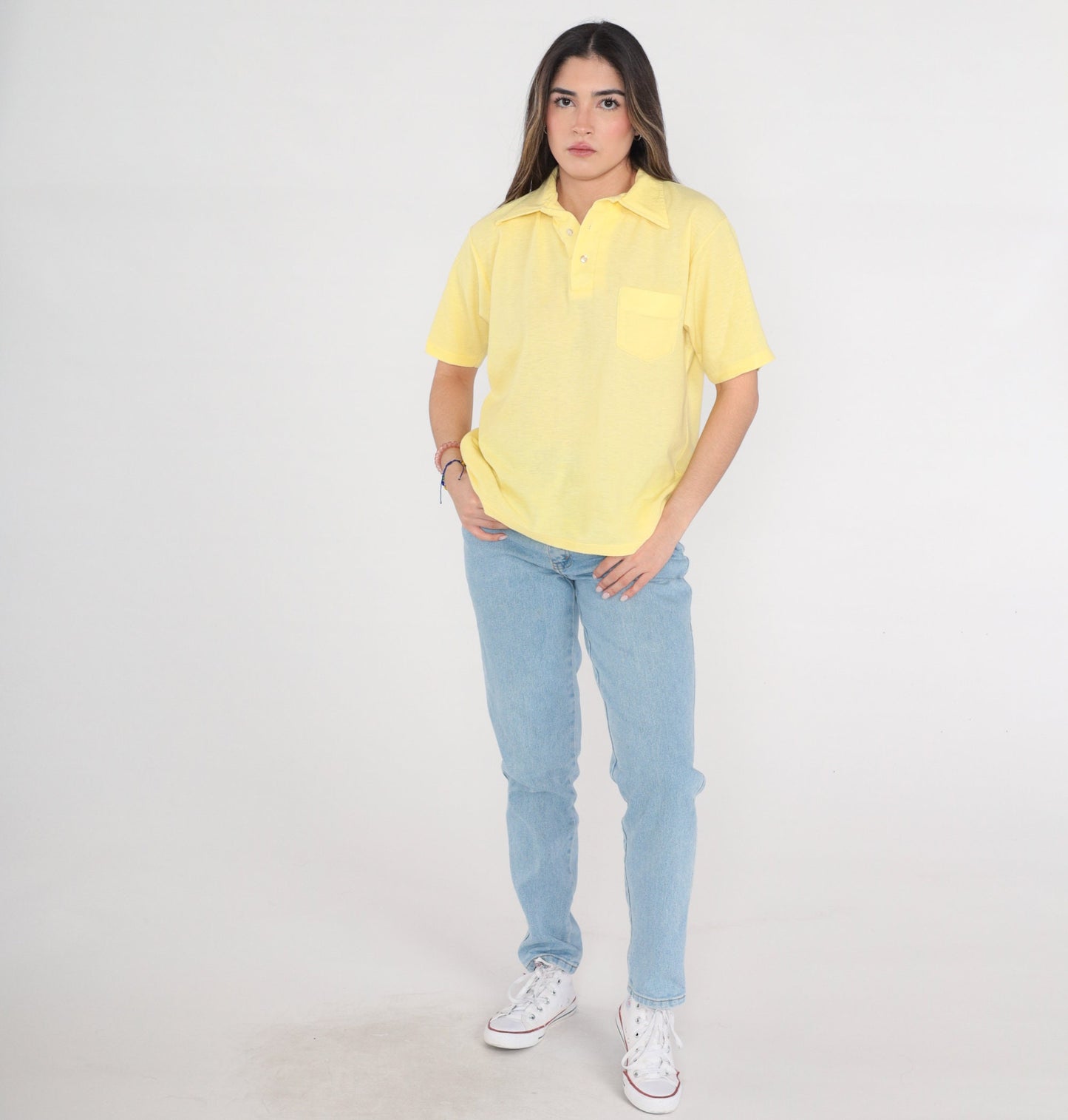 70s Carolina Pacific Yellow Polo Shirt Button-Up Short Sleeve Medium Large