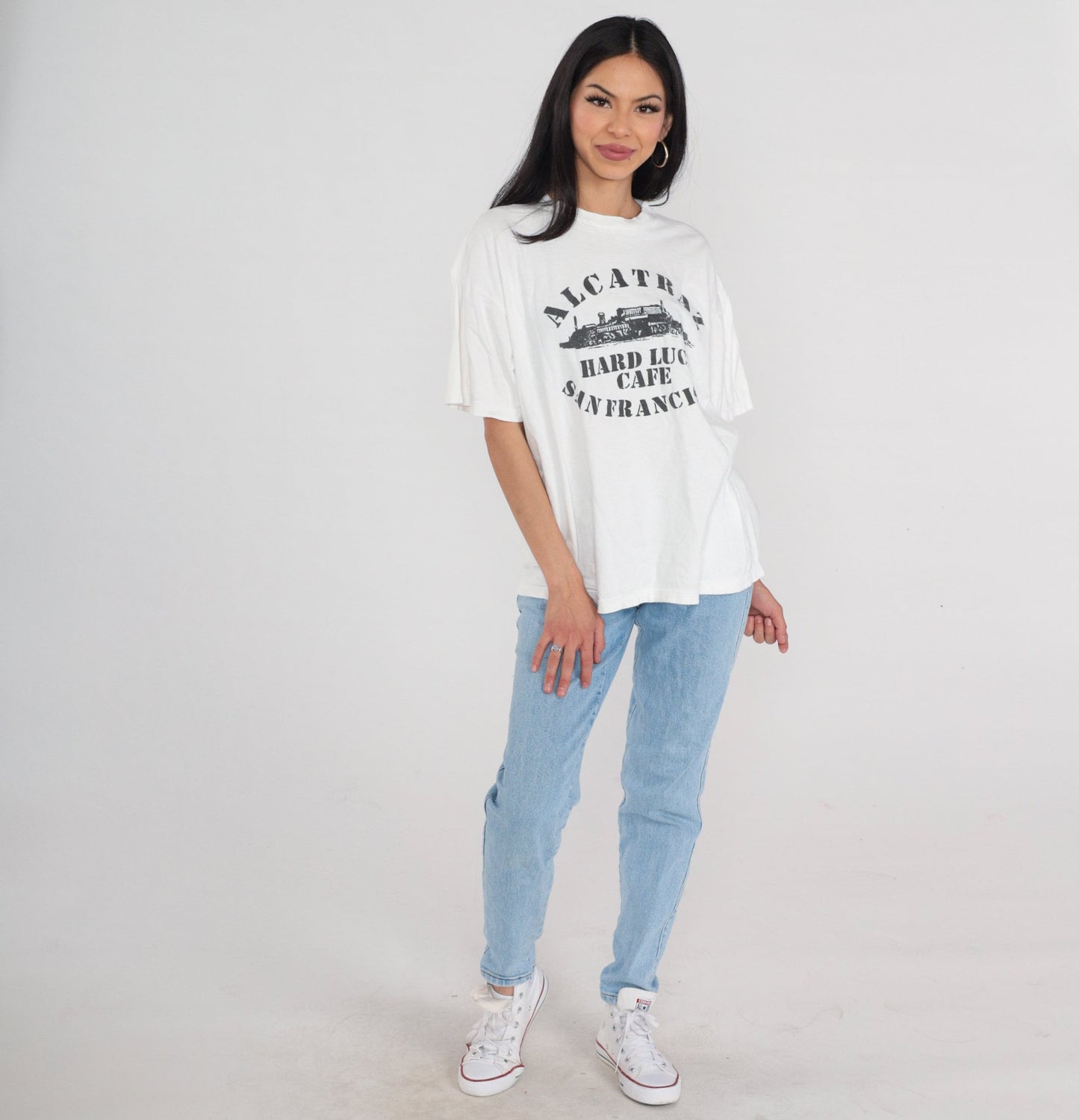 90s Alcatraz Hard Luck Cafe San Francisco Graphic T-Shirt White Large L