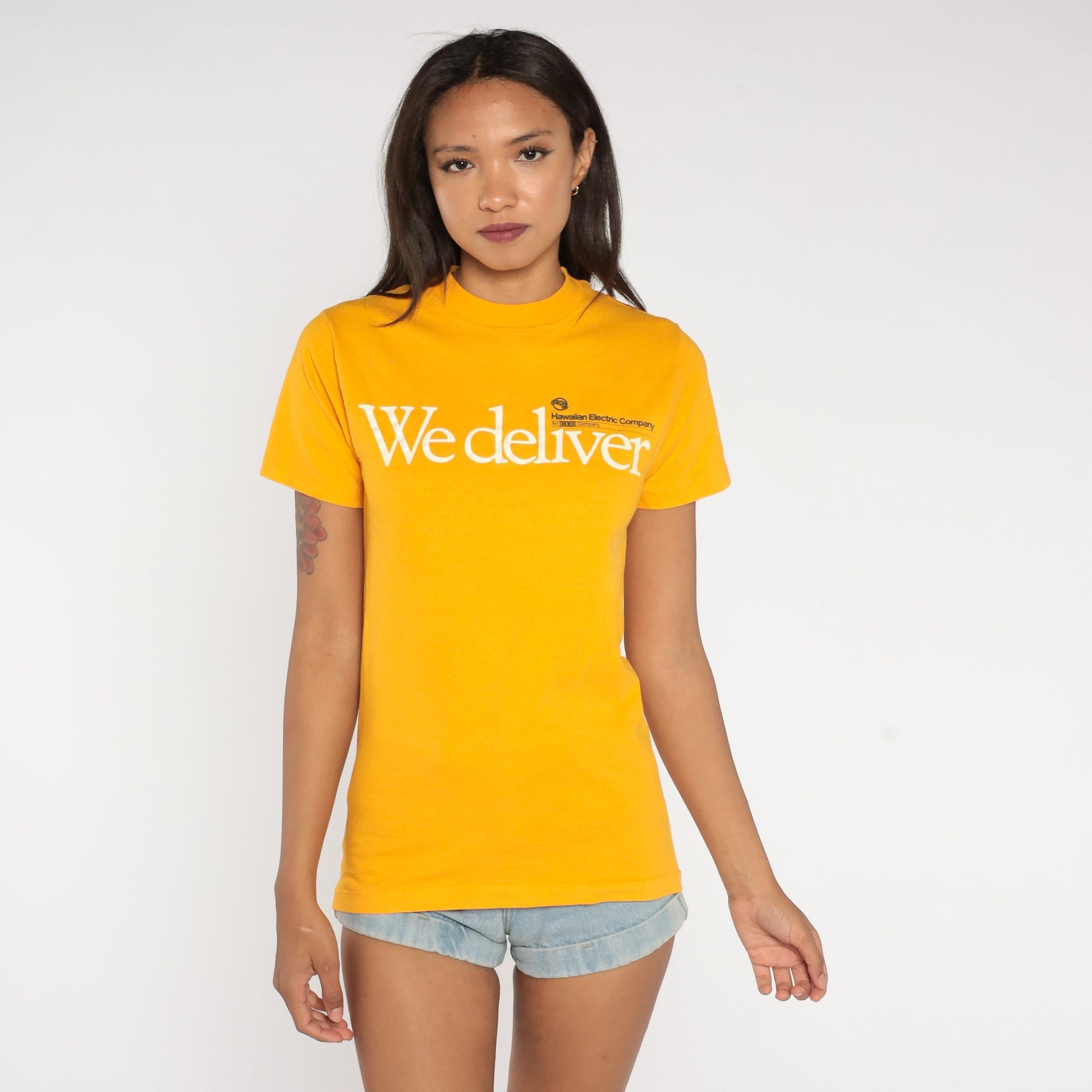 80s Hawaiian Electric Company We Deliver T Shirt Yellow Cotton Extra Small