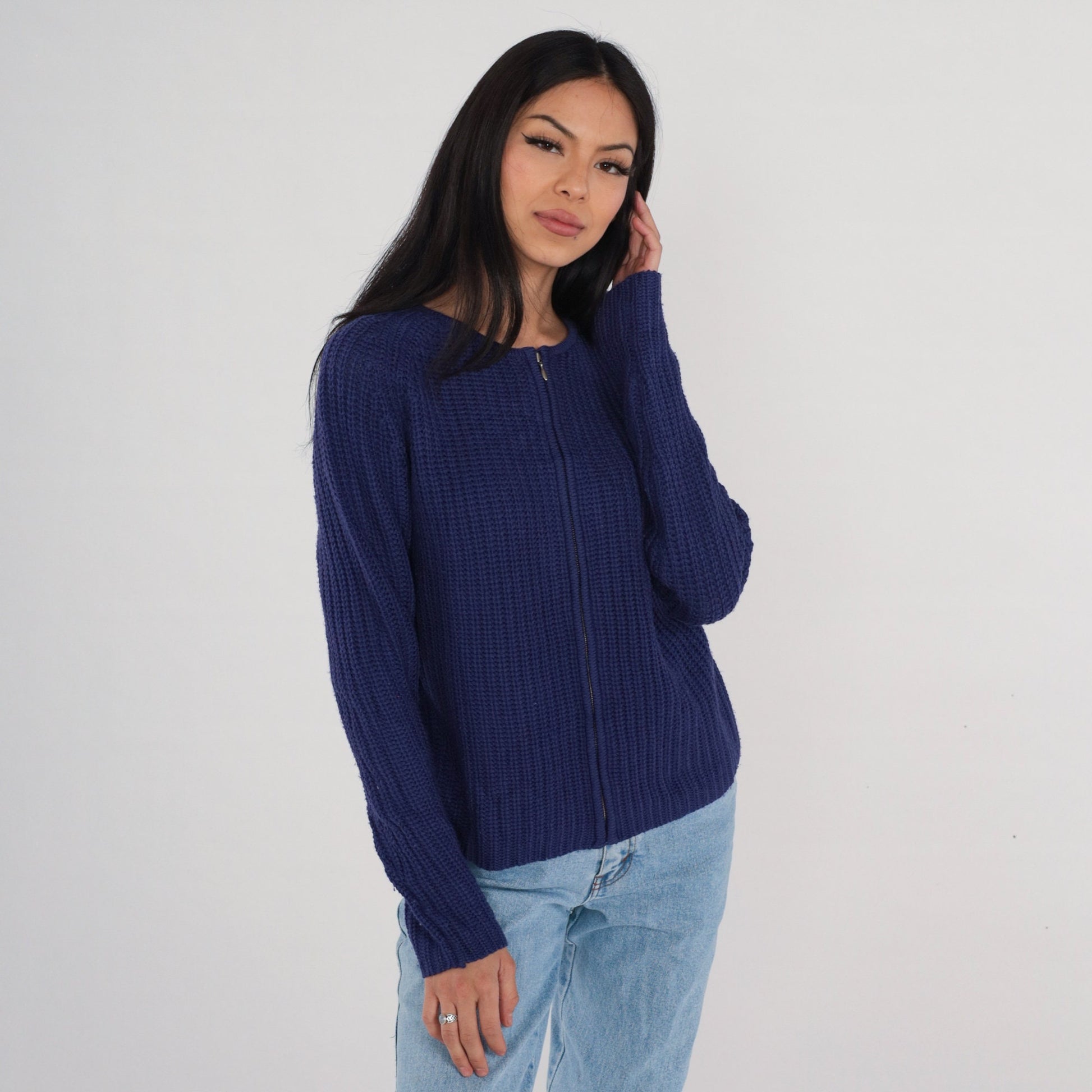 00s Purple Merino Wool Cardigan Raglan Zip-Up Sweater Small S