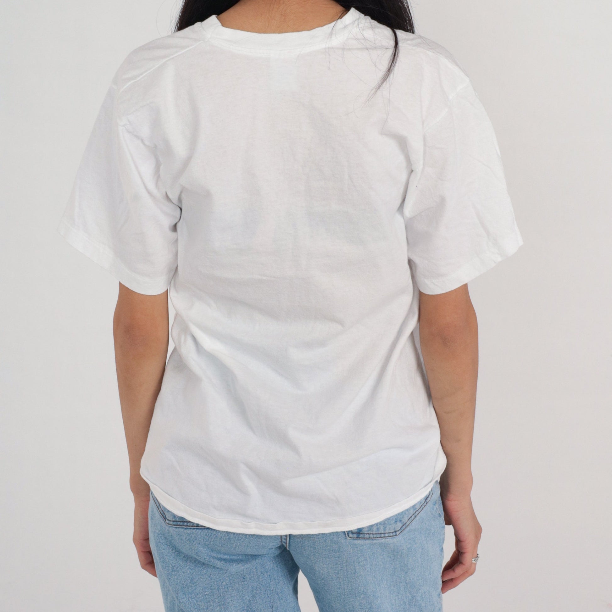 80s Hanes White Cotton T-Shirt Crewneck Plain Tee Large L