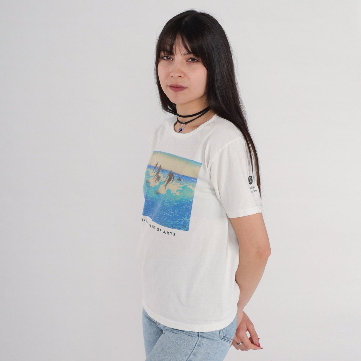 90s Surf Riders Honolulu Graphic T-Shirt Charles William Bartlett White Small