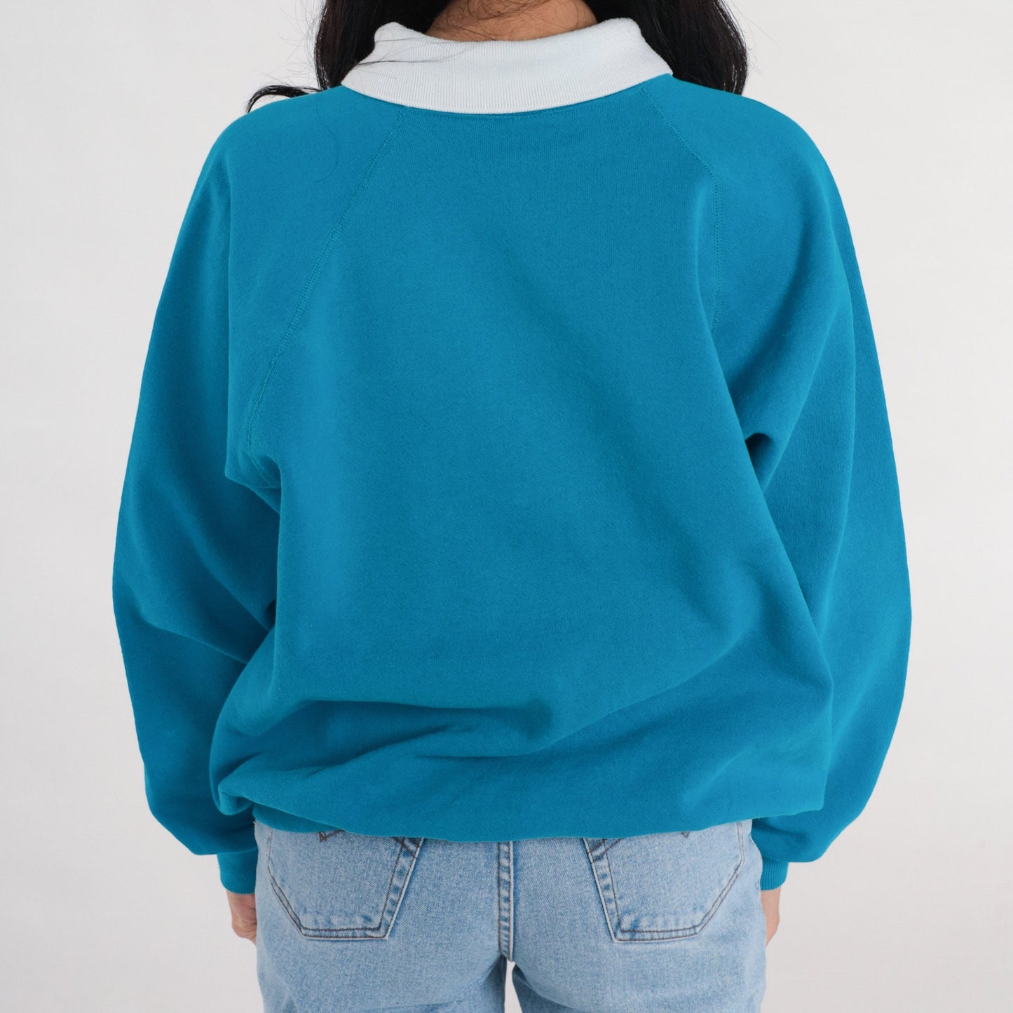 90s Oregon Wildflowers Blue Puffy Paint Floral Sweatshirt Collared Raglan Extra Large