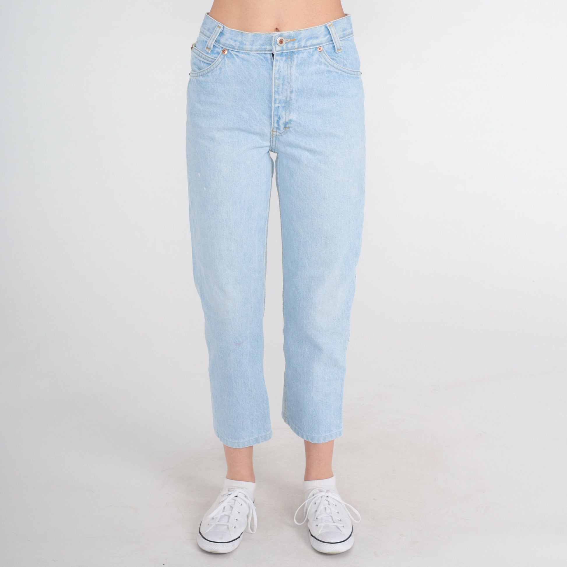 90s Light Wash Straight Leg Jeans Ankle Crop Mid Rise Denim Extra Small