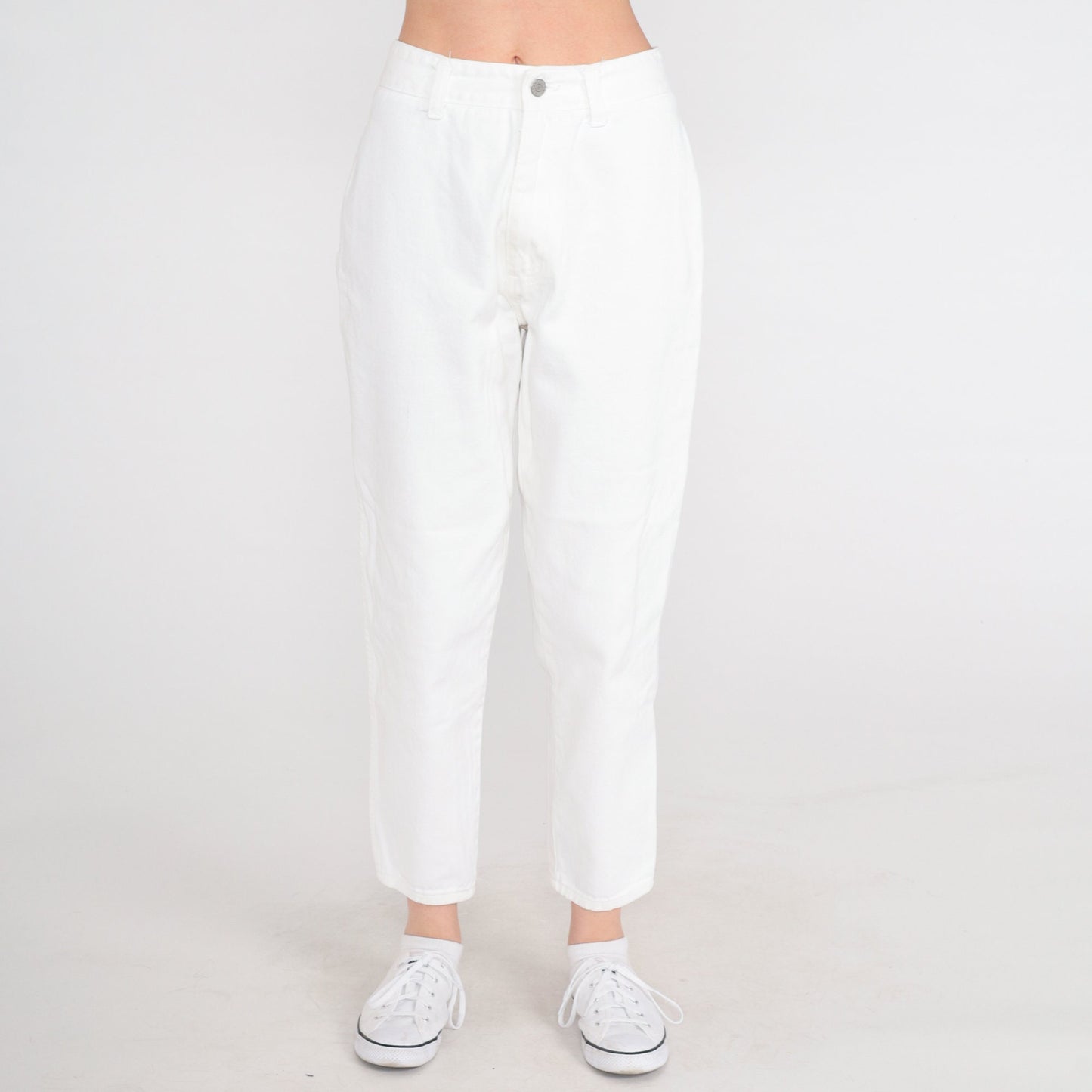 90s White Tapered Mom Jeans High Rise Cotton Denim Small 28
