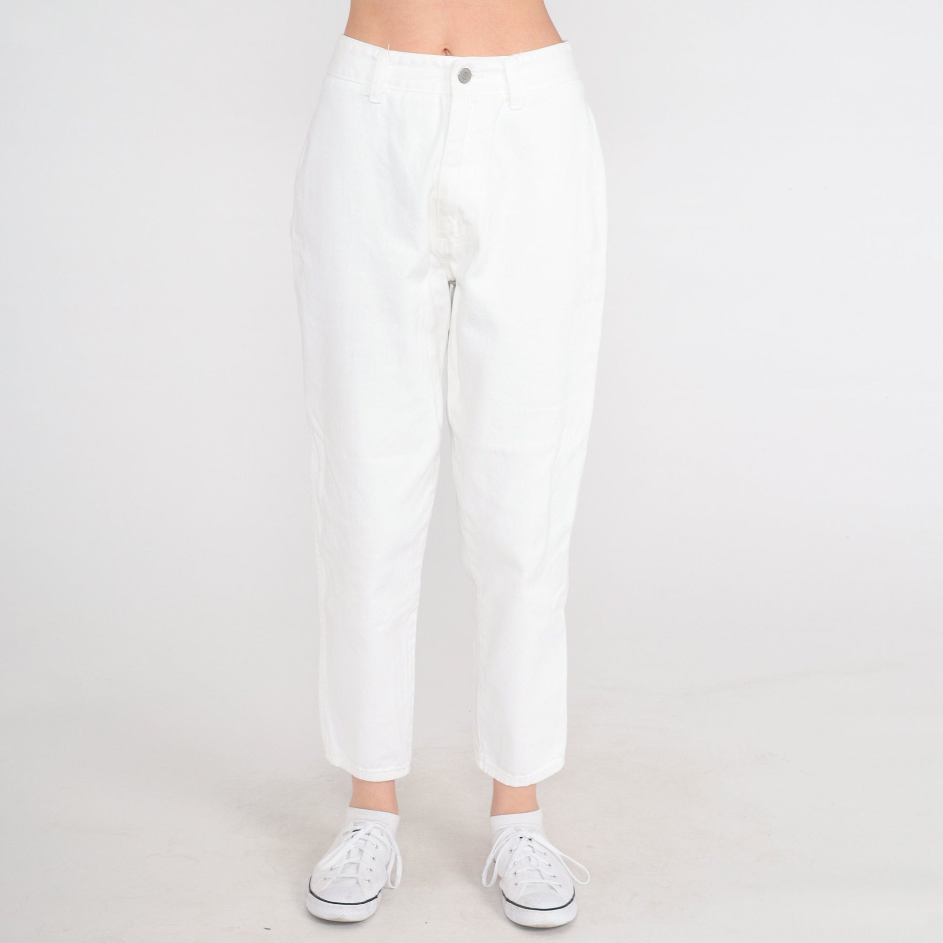 90s White Tapered Mom Jeans High Rise Cotton Denim Small 28
