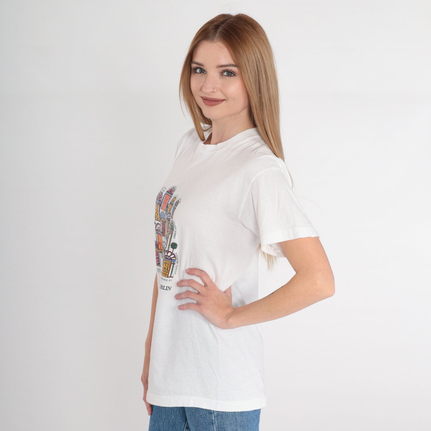 90s Dublin Georgian Doors T-Shirt Screen Stars Graphic Tee White Small S