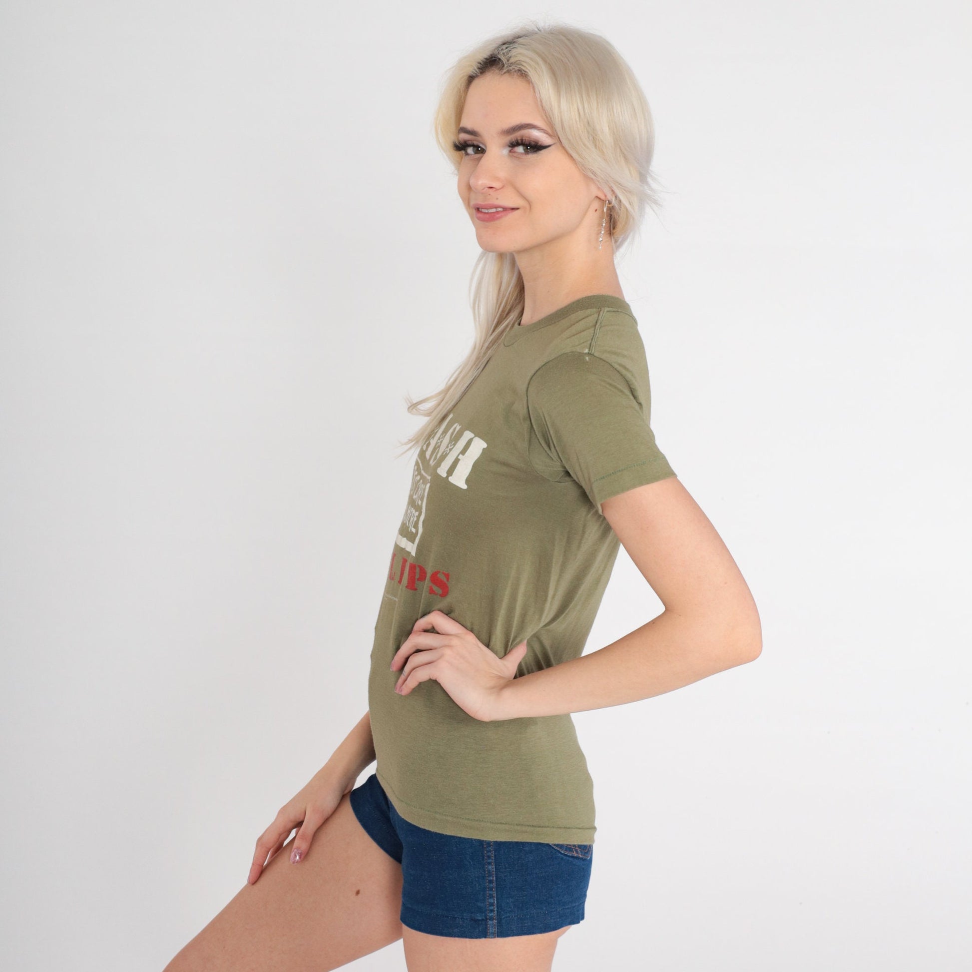 80s M*A*S*H Hot Lips Graphic T-Shirt Olive Green Extra Small XS