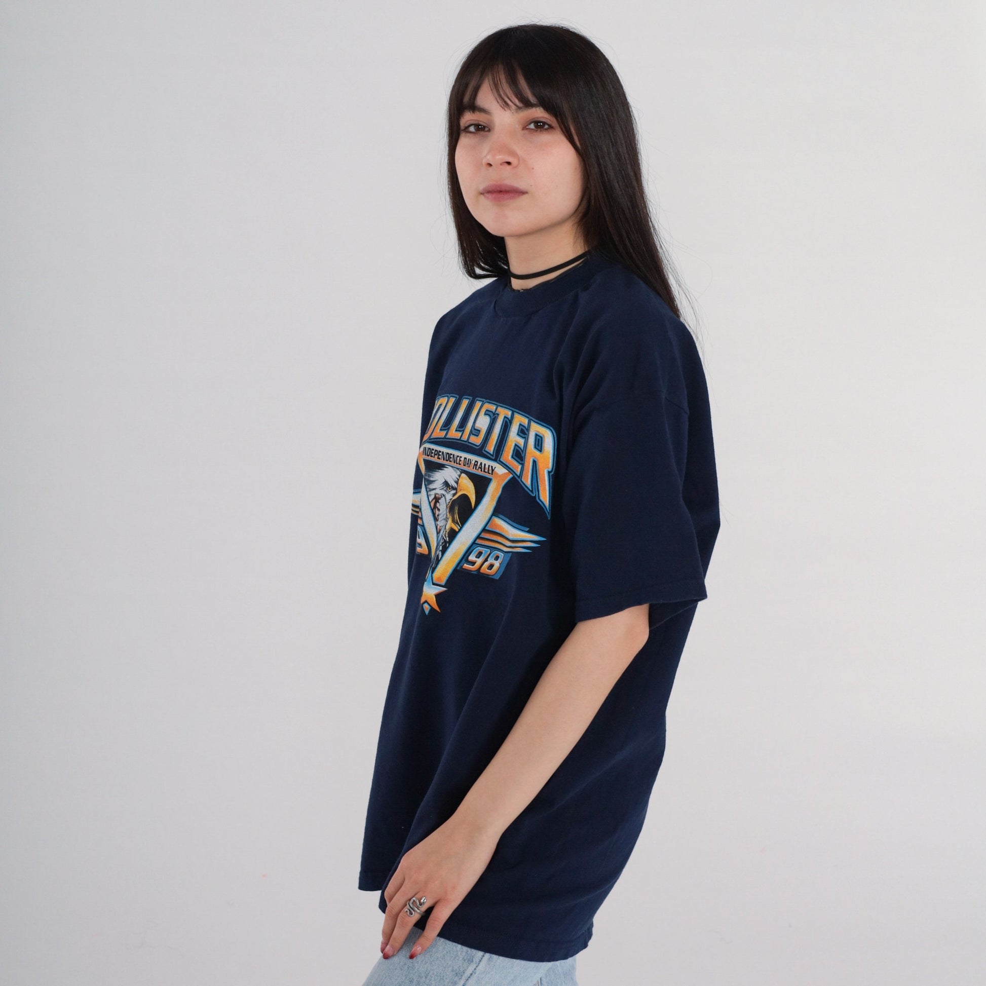 1998 Hollister Independence Rally Biker Tee Navy Blue Cotton Extra Large
